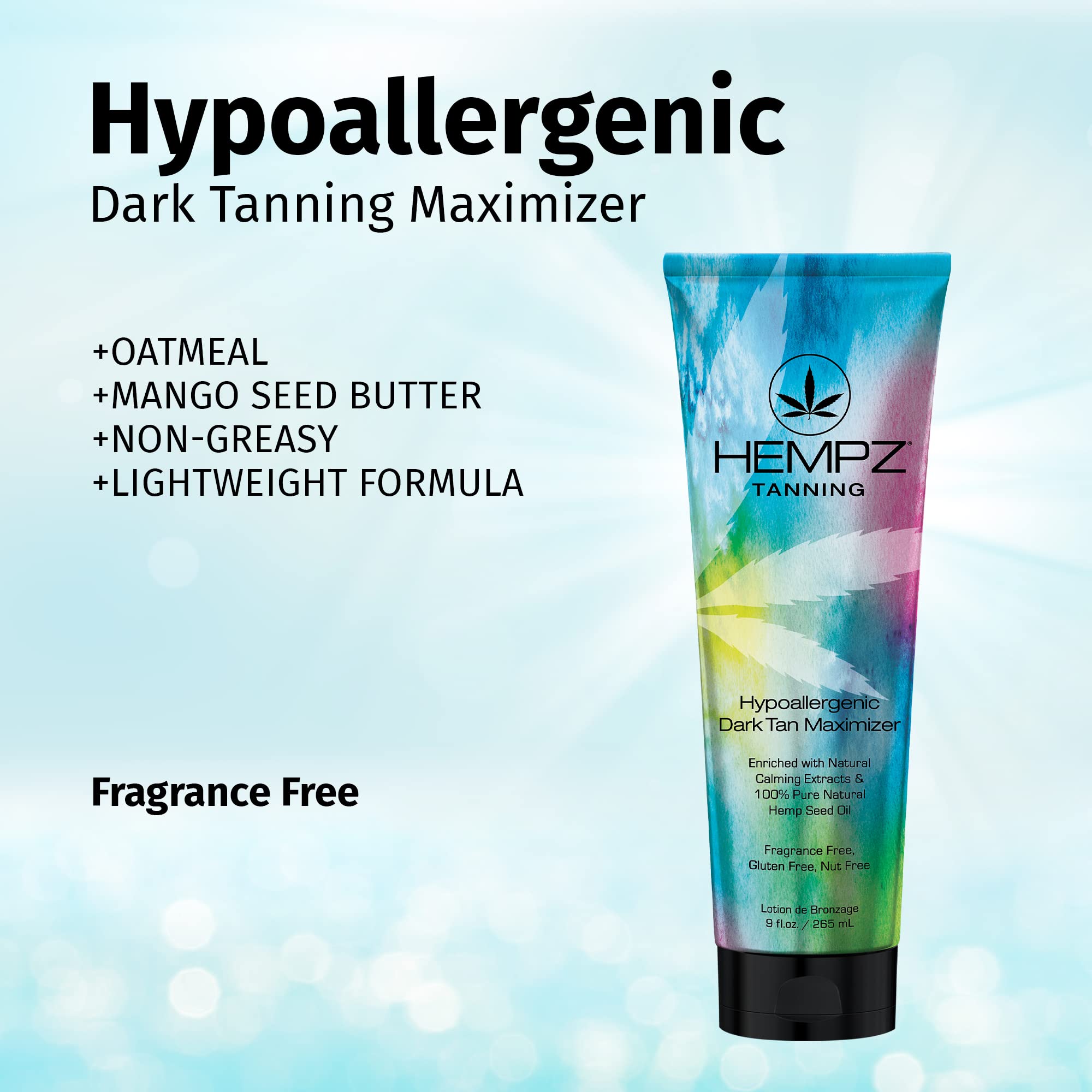 Hempz Hypoallergenic Dark Tan Maximizer, aplicación a mano, bronceado gradual y natural.