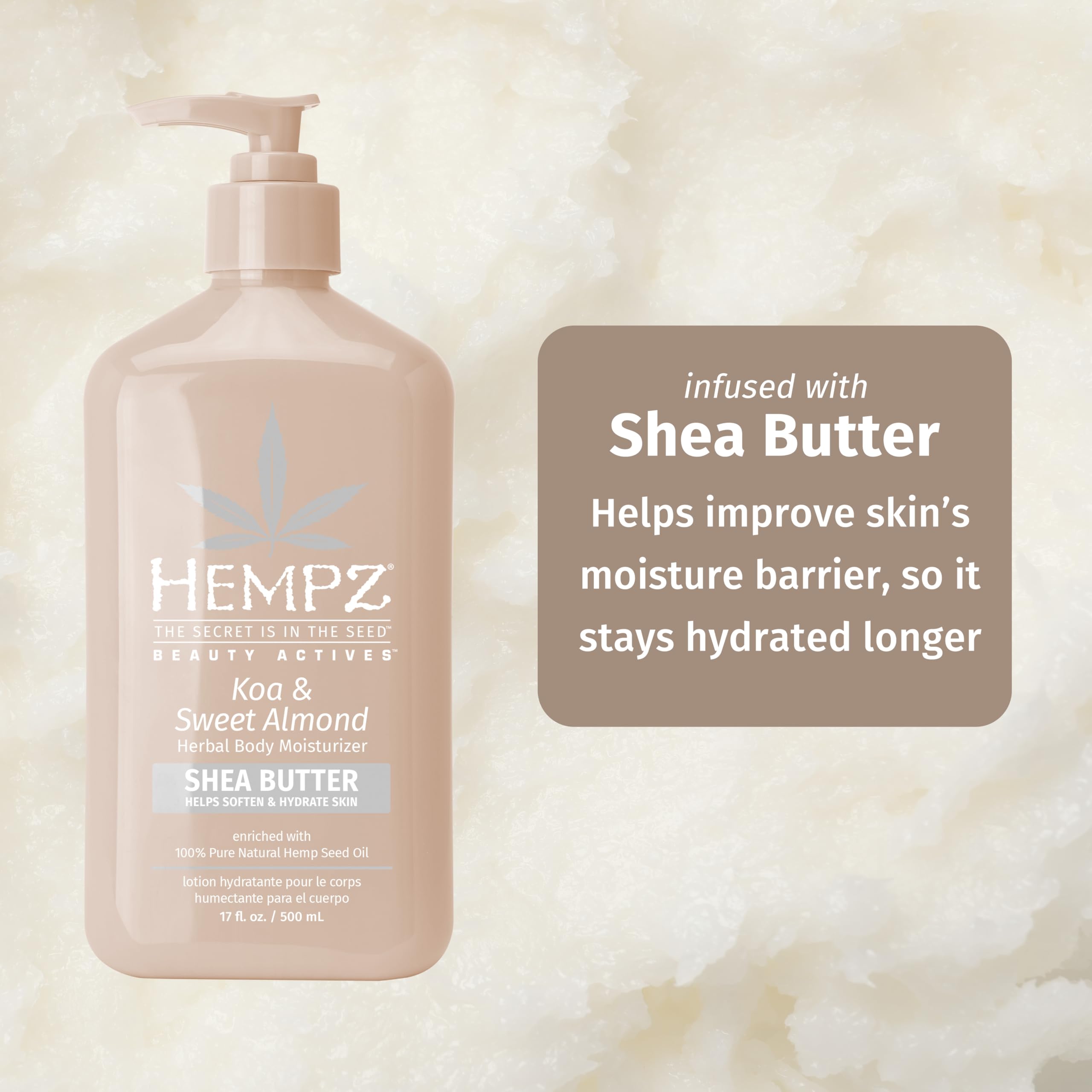 Aplicación en manos con Hempz Koa y Almendra Dulce para suavizar la piel.