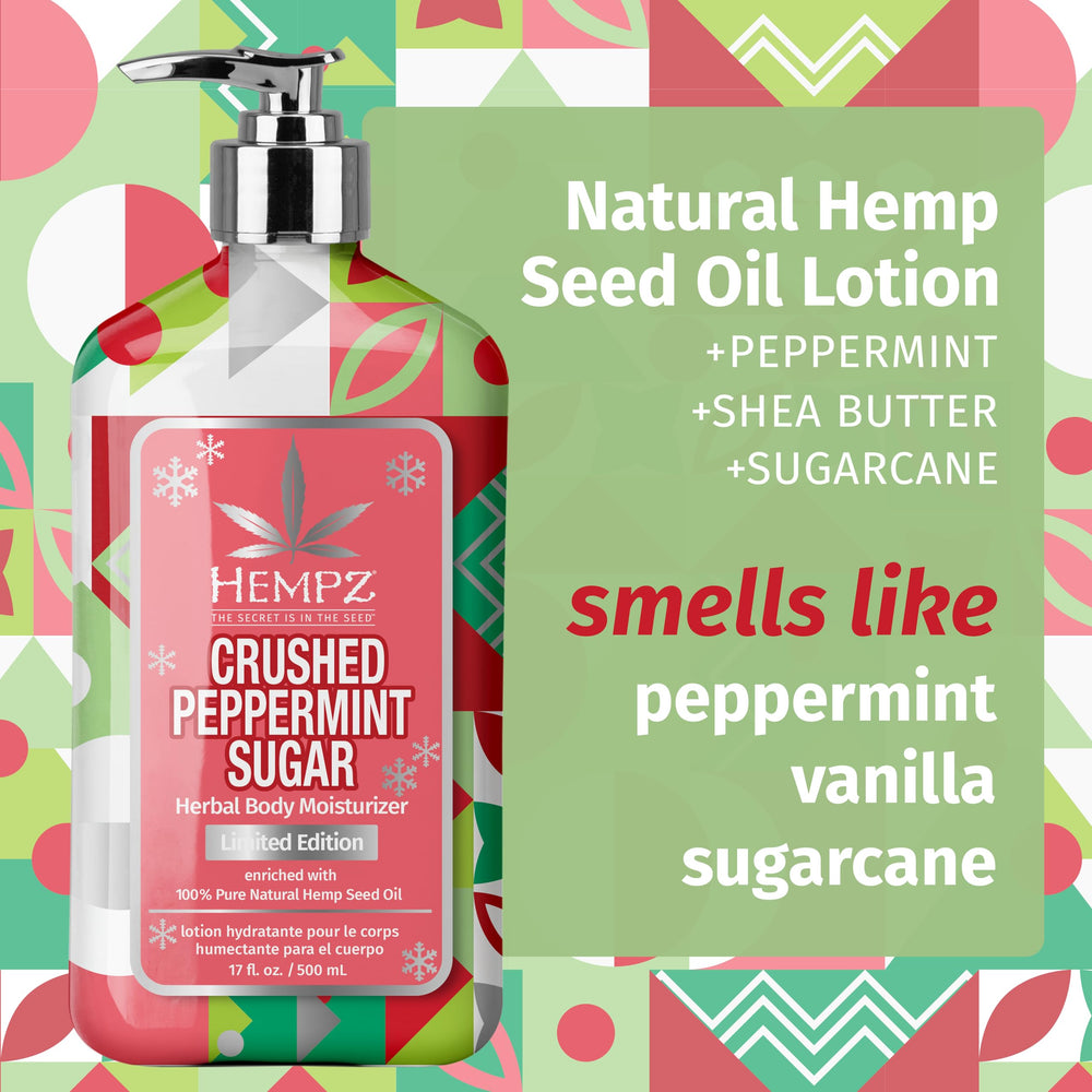 Hempz Loción corporal aroma mentolado y vainilla para relajación diaria.