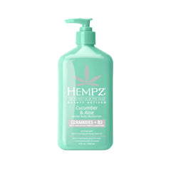 Hempz Loción corporal Cucumber & Aloe en botella, hidratación suave para la piel.