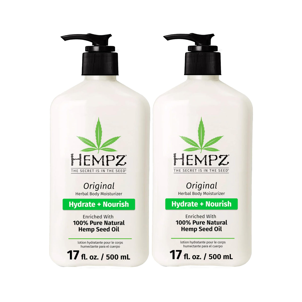 Hempz Original huile de chanvre dans une bouteille, soin hydratant essentiel.