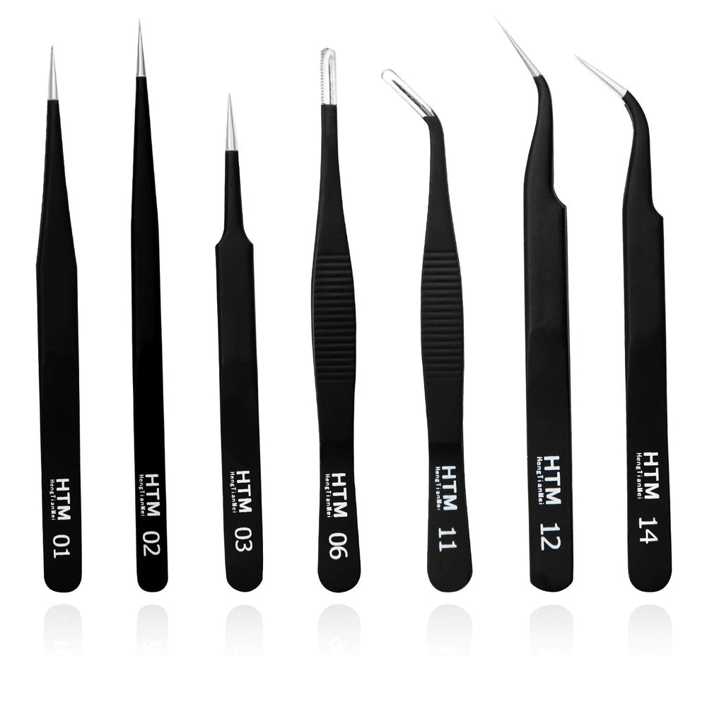 Pinzas de precisión HengTianMei, conjunto de 7 piezas, ideal para tareas delicadas