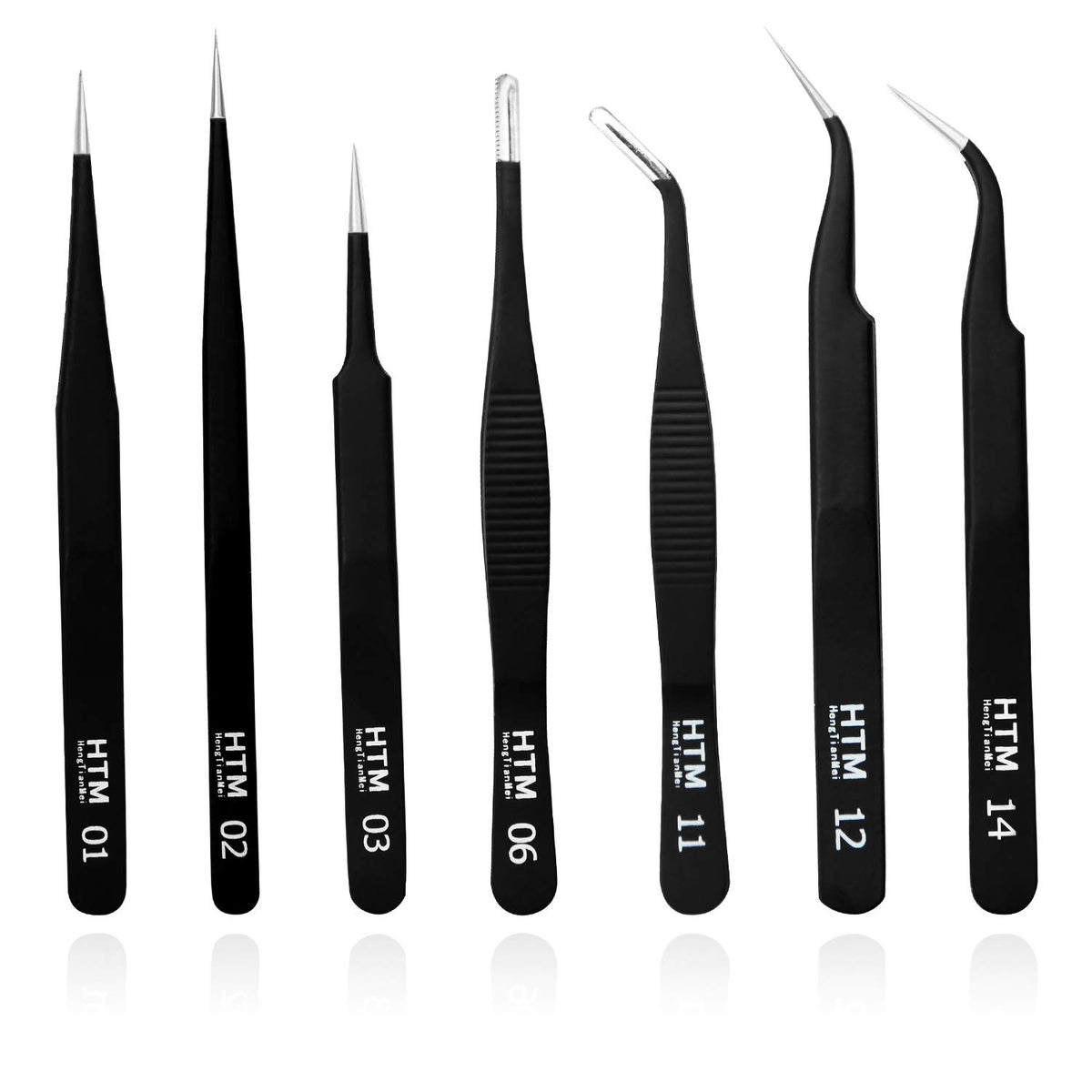 Pinzas de precisión HengTianMei, conjunto de 7 piezas, ideal para tareas delicadas