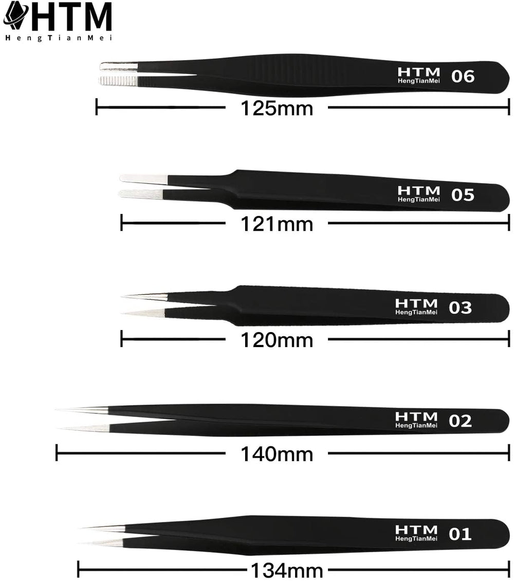 Pinzas antiestaticas HengTianMei de acero inoxidable para reparacion electronica.