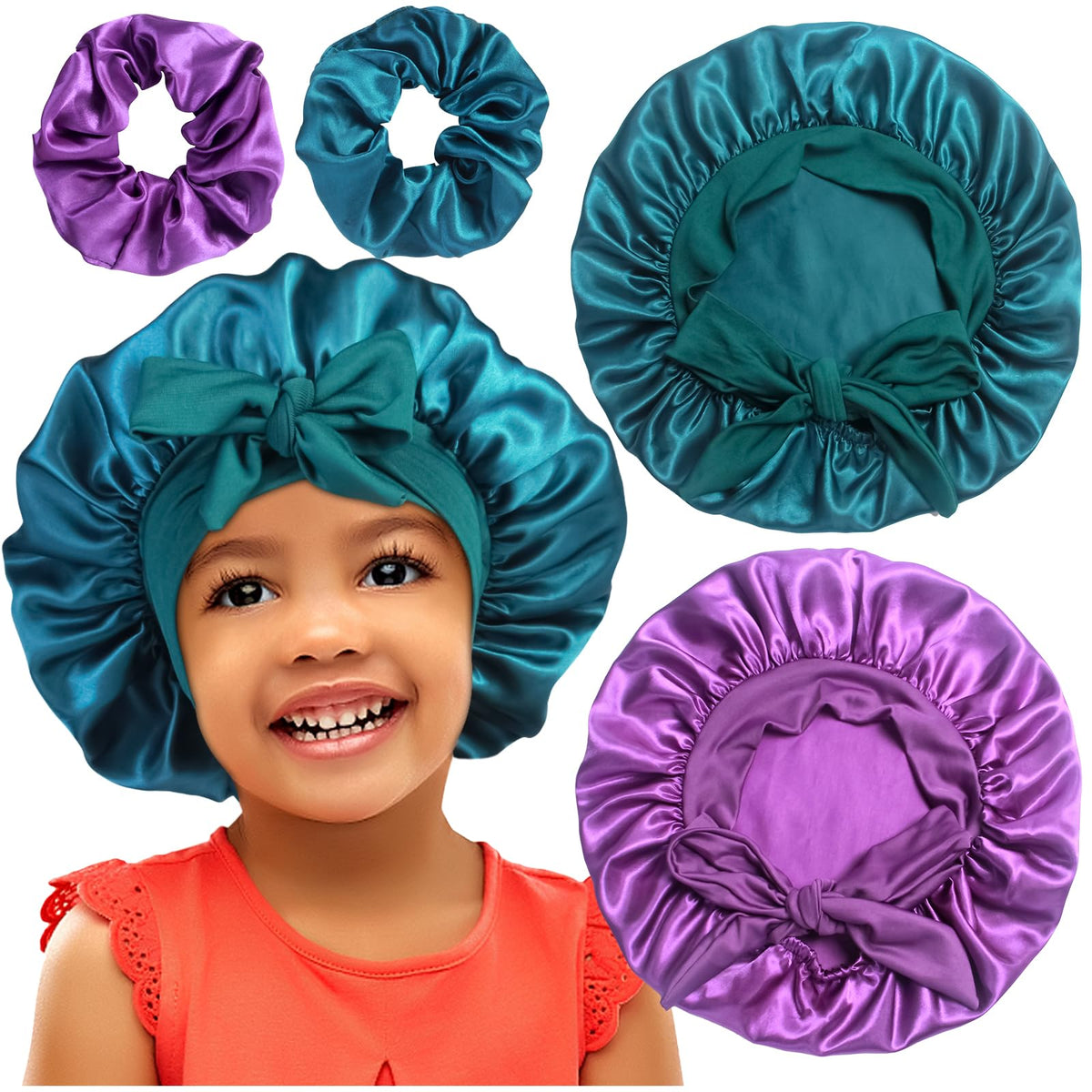 Gorra bonete satinado Heniho para niñas, cómoda para dormir rizos sin marcar la piel