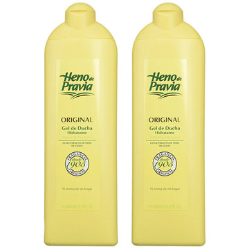 Gel de Ducha Heno de Pravia, frente de pack original, fragancia suave para uso diario.