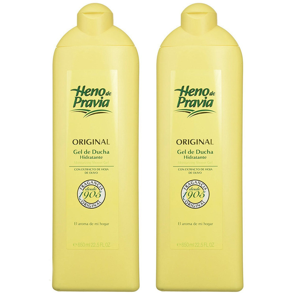 Gel de Ducha Heno de Pravia, frente de pack original, fragancia suave para uso diario.