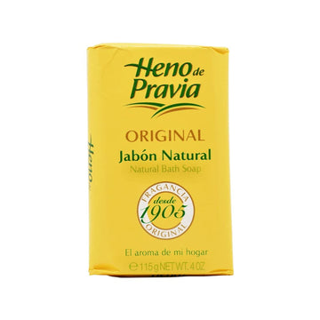 Heno de Pravia Jabón Original, textura cremosa que limpia sin resecar.