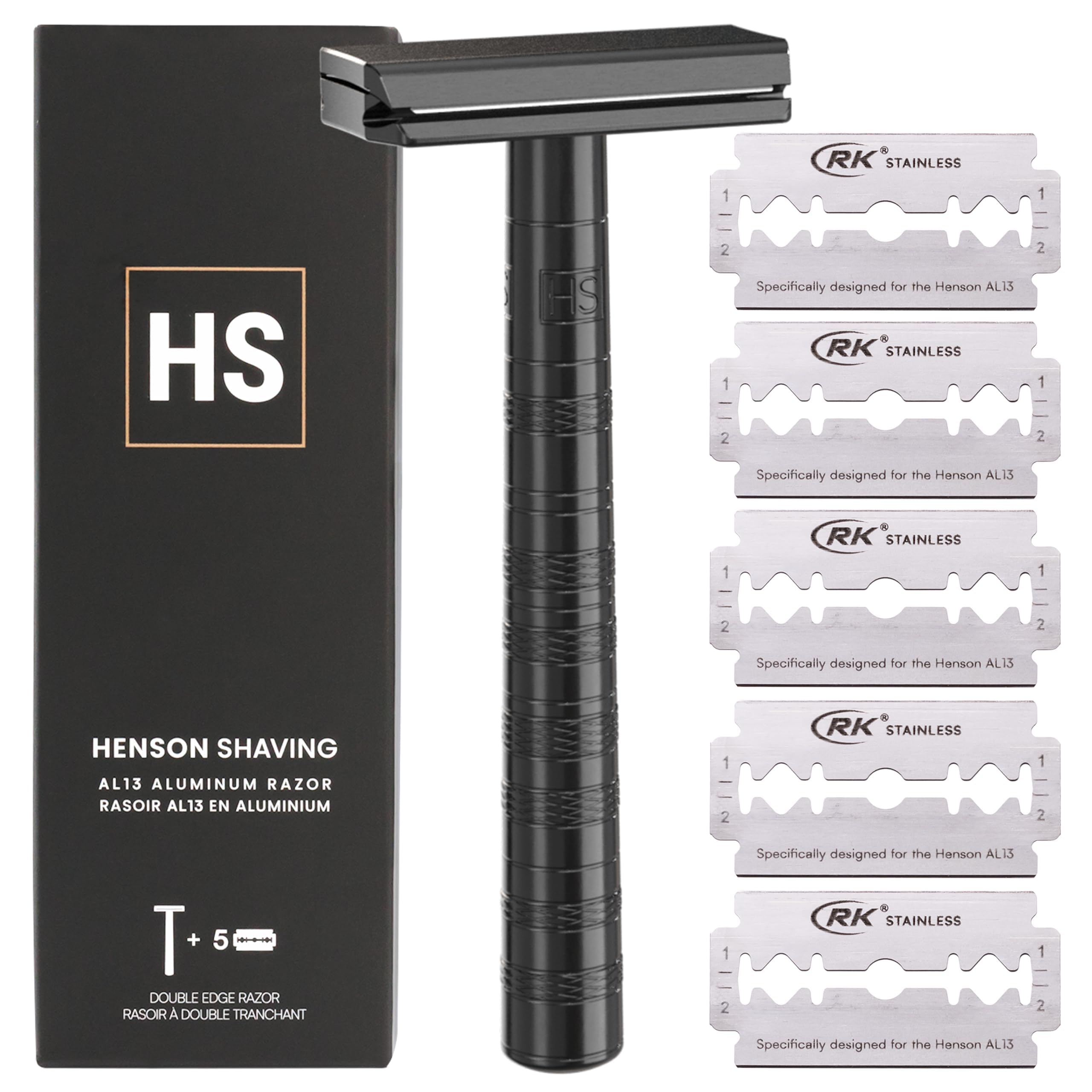 Maquinilla Henson negro jet con cabeza de 30° para afeitado cómodo.