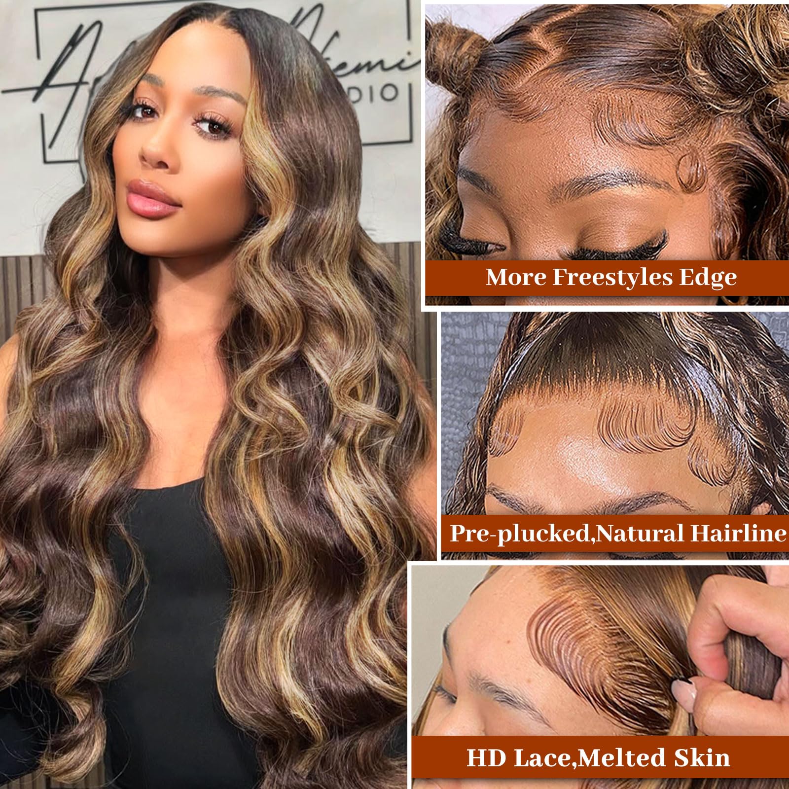 Hepnok 13x6 HD Swiss lace front enables seamless parting and realism.