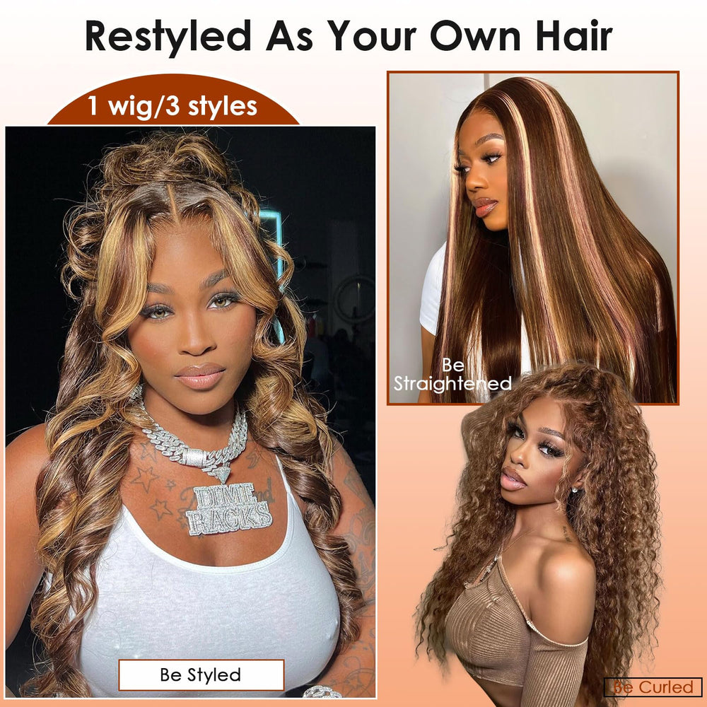 Hepnok highlight ombre wig with lace front for versatile parting and blend.