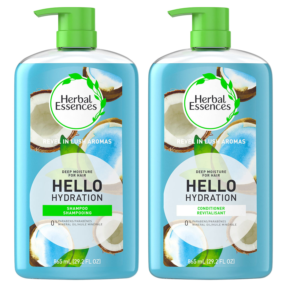 Herbal Essences Hello Hydration – bouteille shampoing, hydratation en profondeur pour cheveux colorés.
