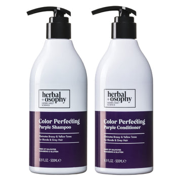 Herbalosophy shampoo morado para cabello rubio gris, neutraliza tonos amarillos y brillos opacos.