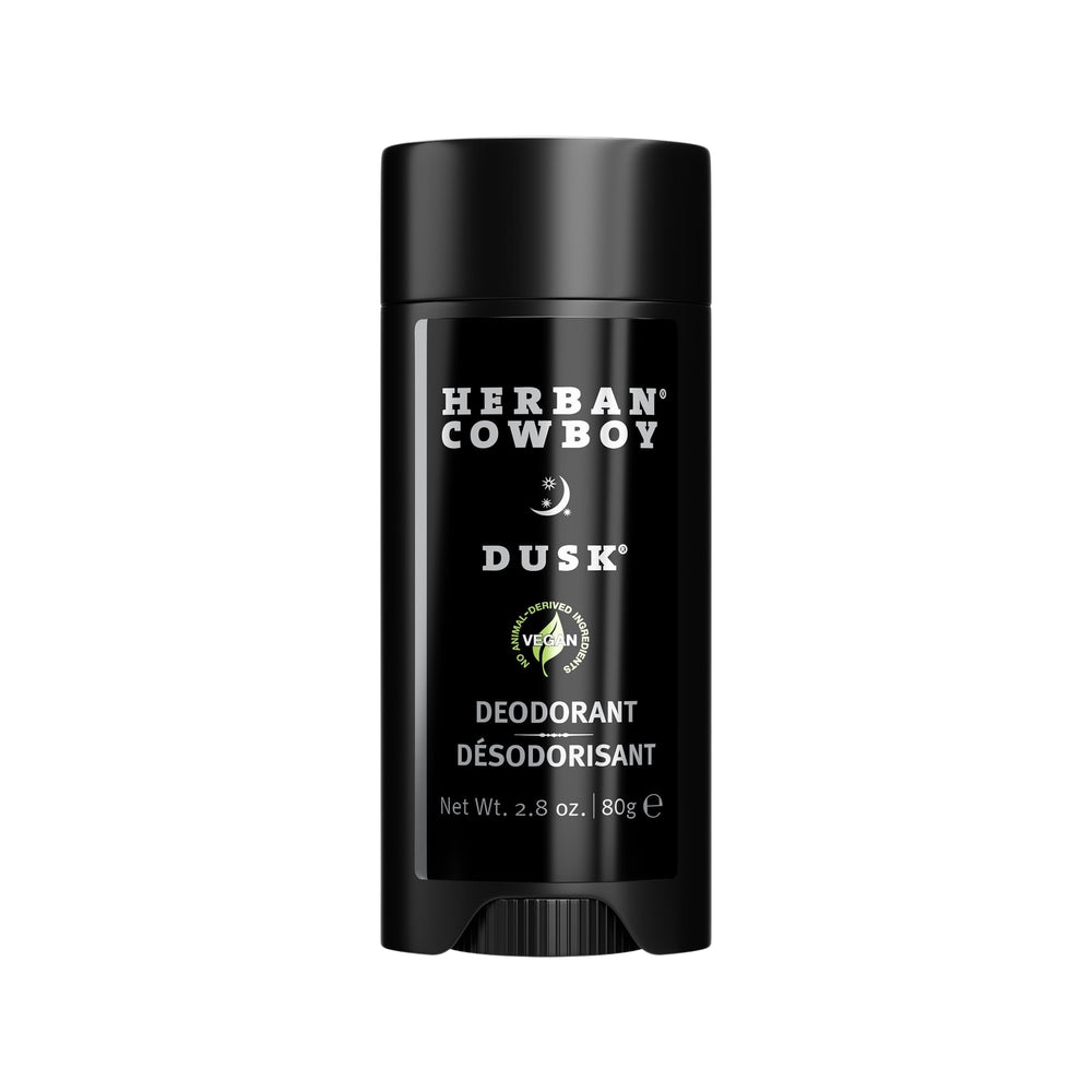 Desodorante Herban Cowboy Dusk en botella de 2.8 oz para uso diario.