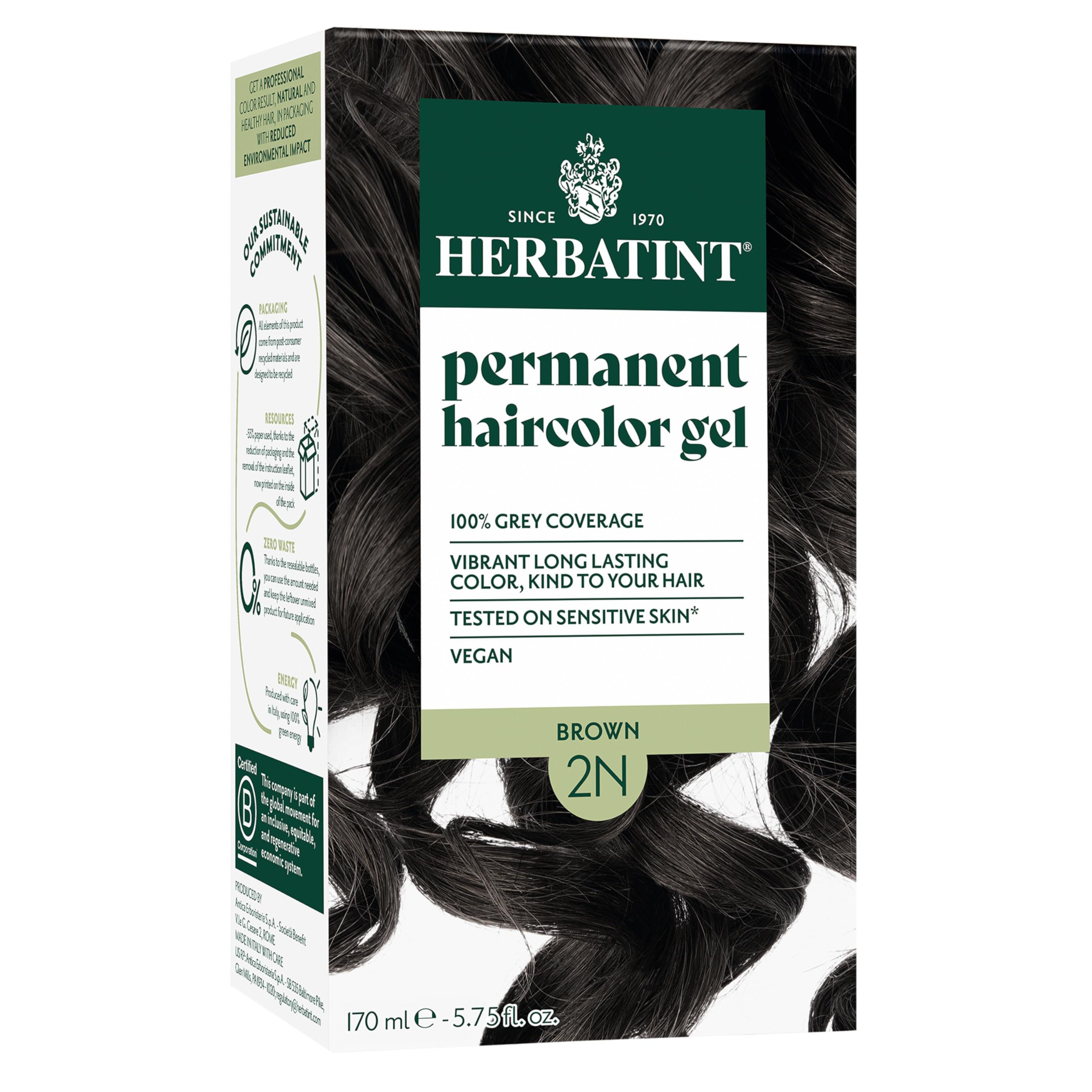 Herbatint 2N castano, cobertura total de canas para un tono natural