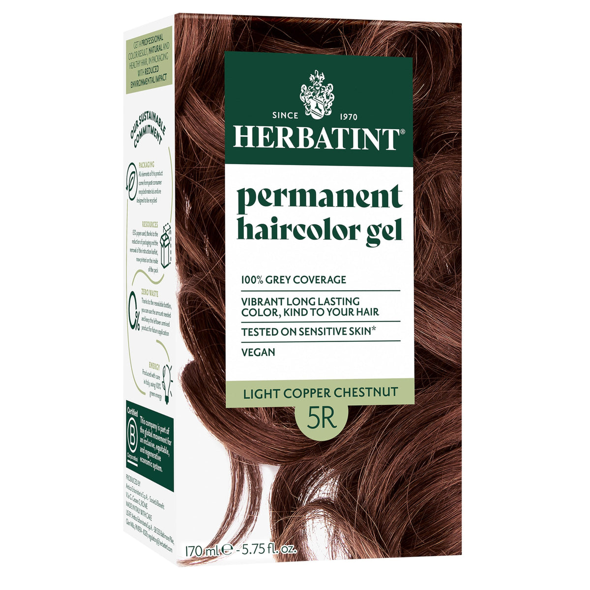 Herbatint 5R cobre claro castano, tubo de tinte para una aplicación precisa