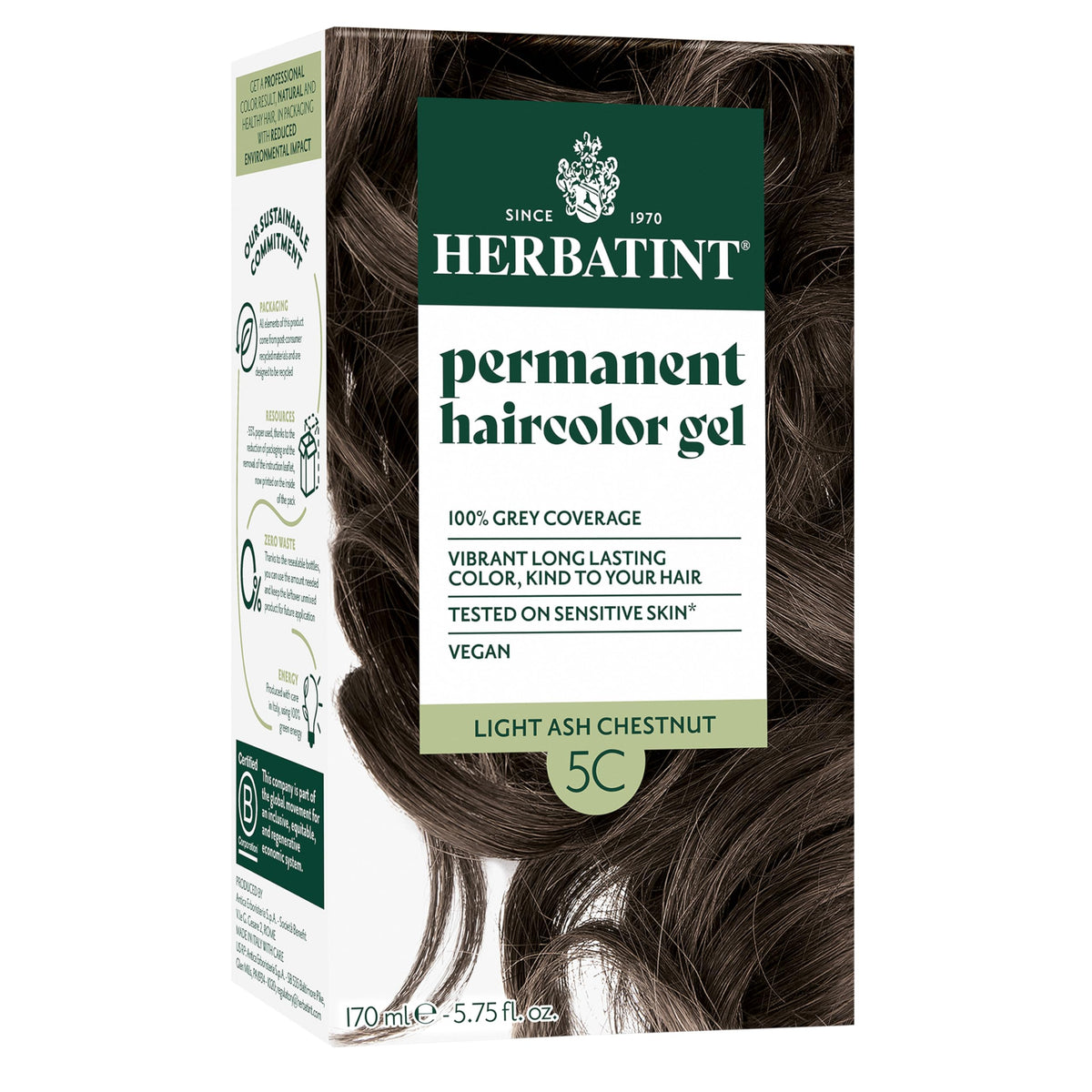 Herbatint, botella de tinte 5C, cubre canas de forma suave.