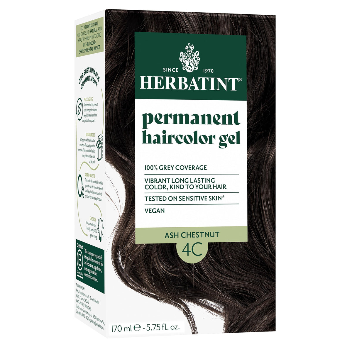 Herbatint tinto 4C ceniza mostrando tono ceniza para neutralizar reflejos cálidos.