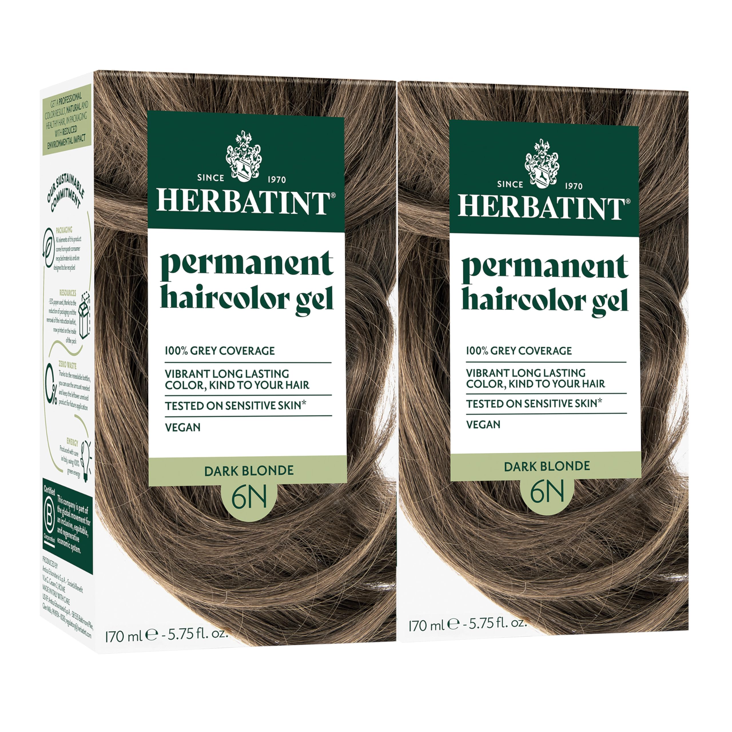 Herbatint tinte permanente 6N Rubio Oscuro, cobertura de canas con tono natural.