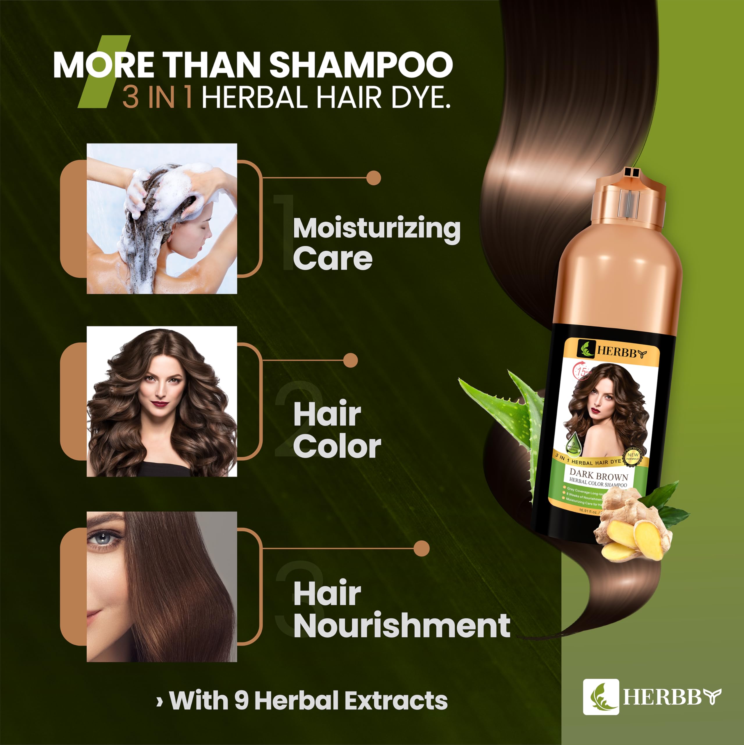 HERBBY Color Shampoo: resultado antes y después con cobertura de canas.