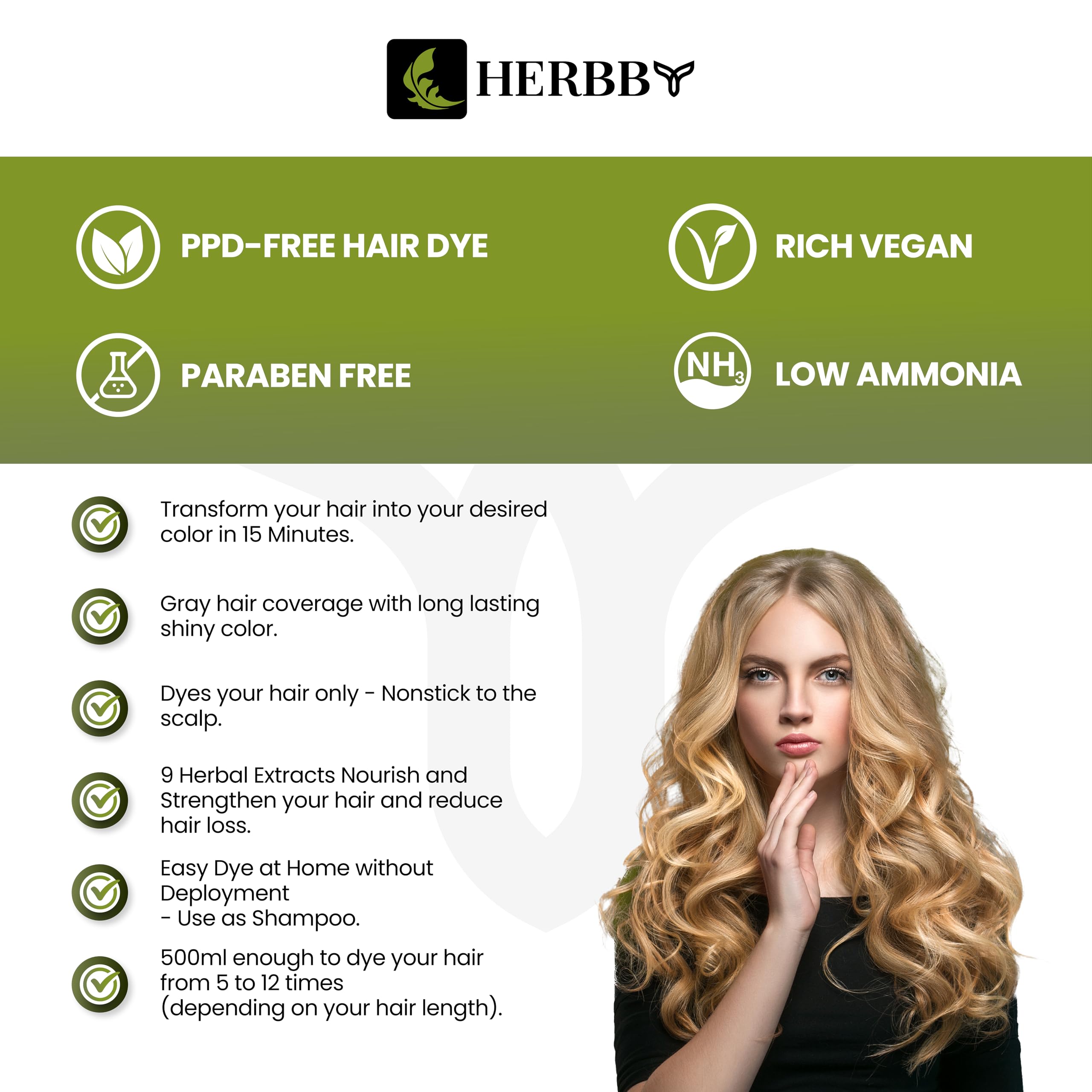 HERBBY Hair Color Shampoo: aplicación en cabellos con textura cremosa.