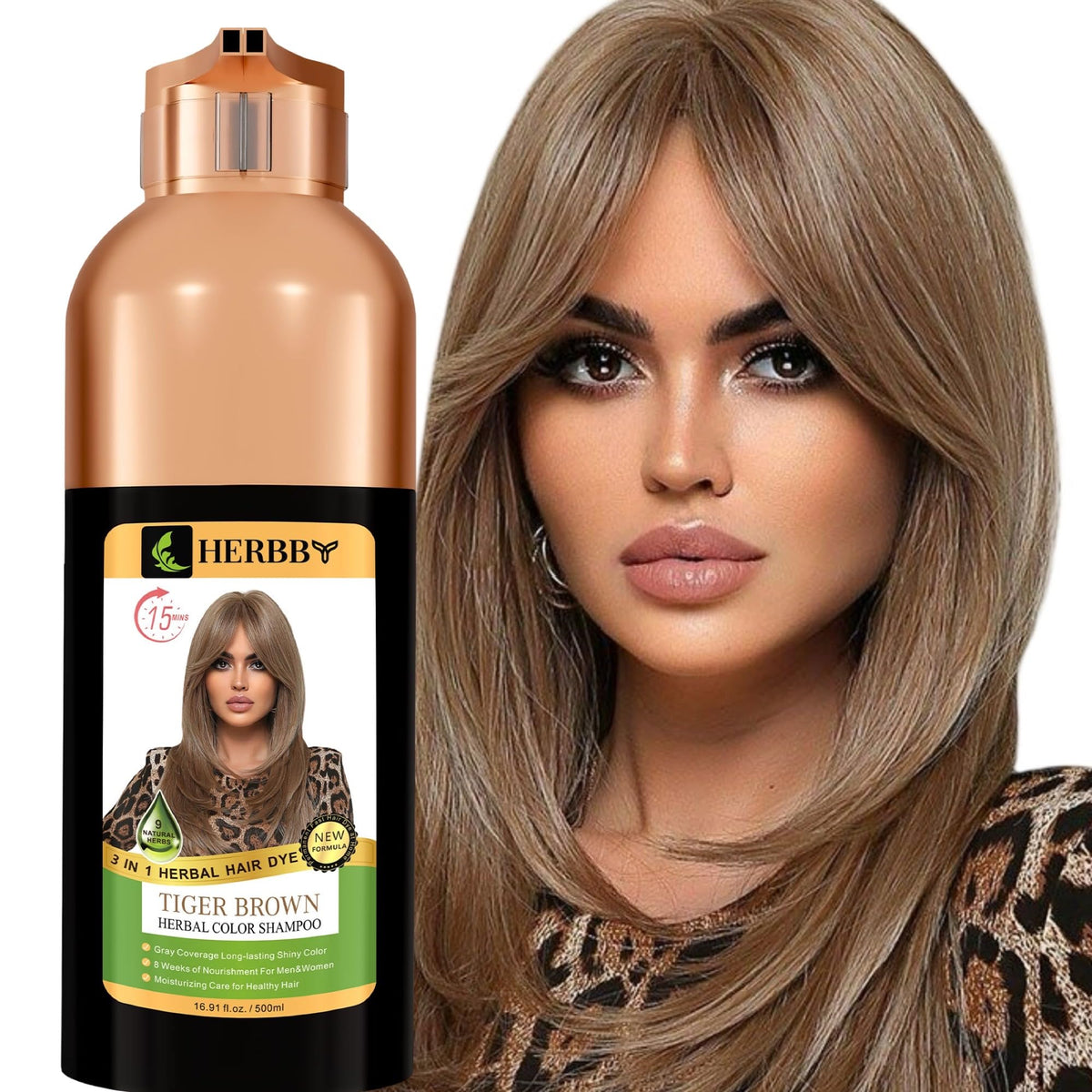HERBBY Hair Color Shampoo couvre les gris avec couleur naturelle et brillance.