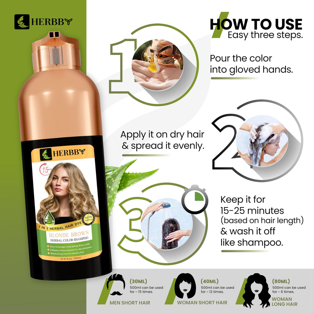 HERBBY Hair Color Shampoo: extractos herbales que nutren suavemente.