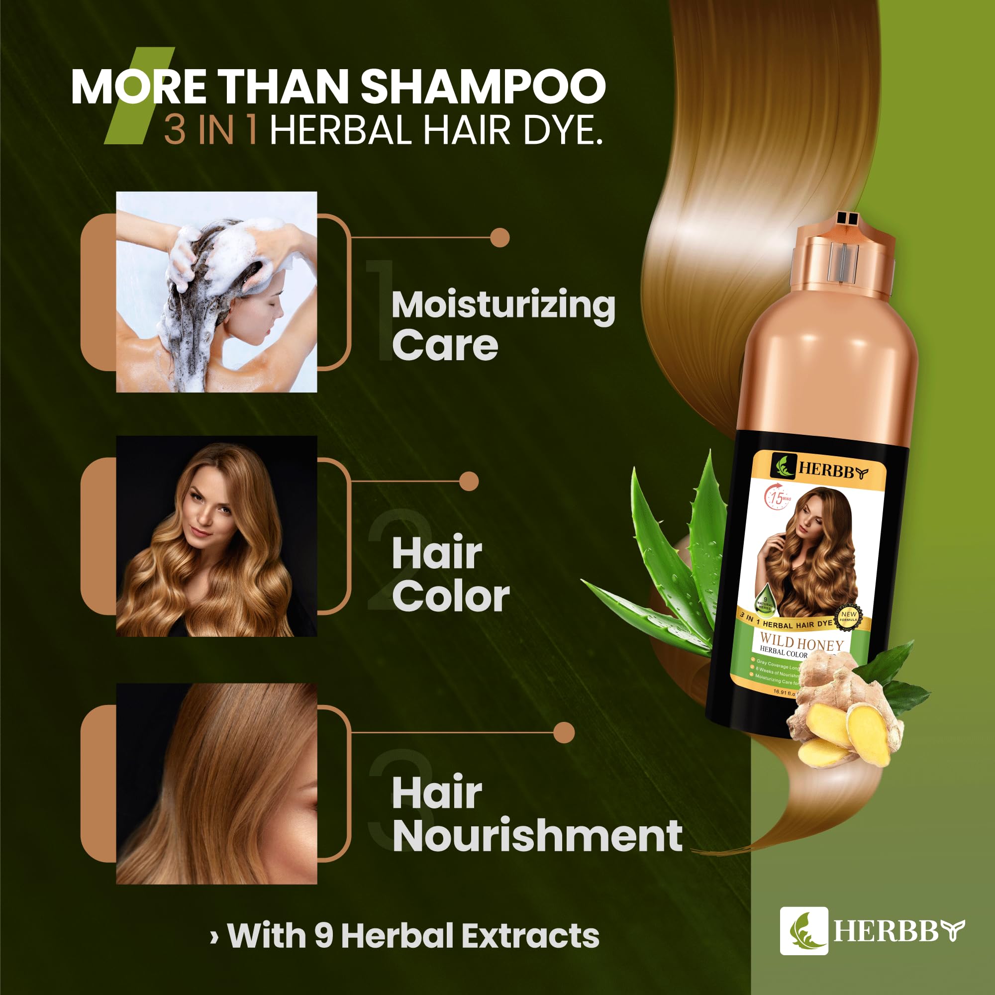 HERBBY Champú Coloración para Canas instrucciones simples de aplicación