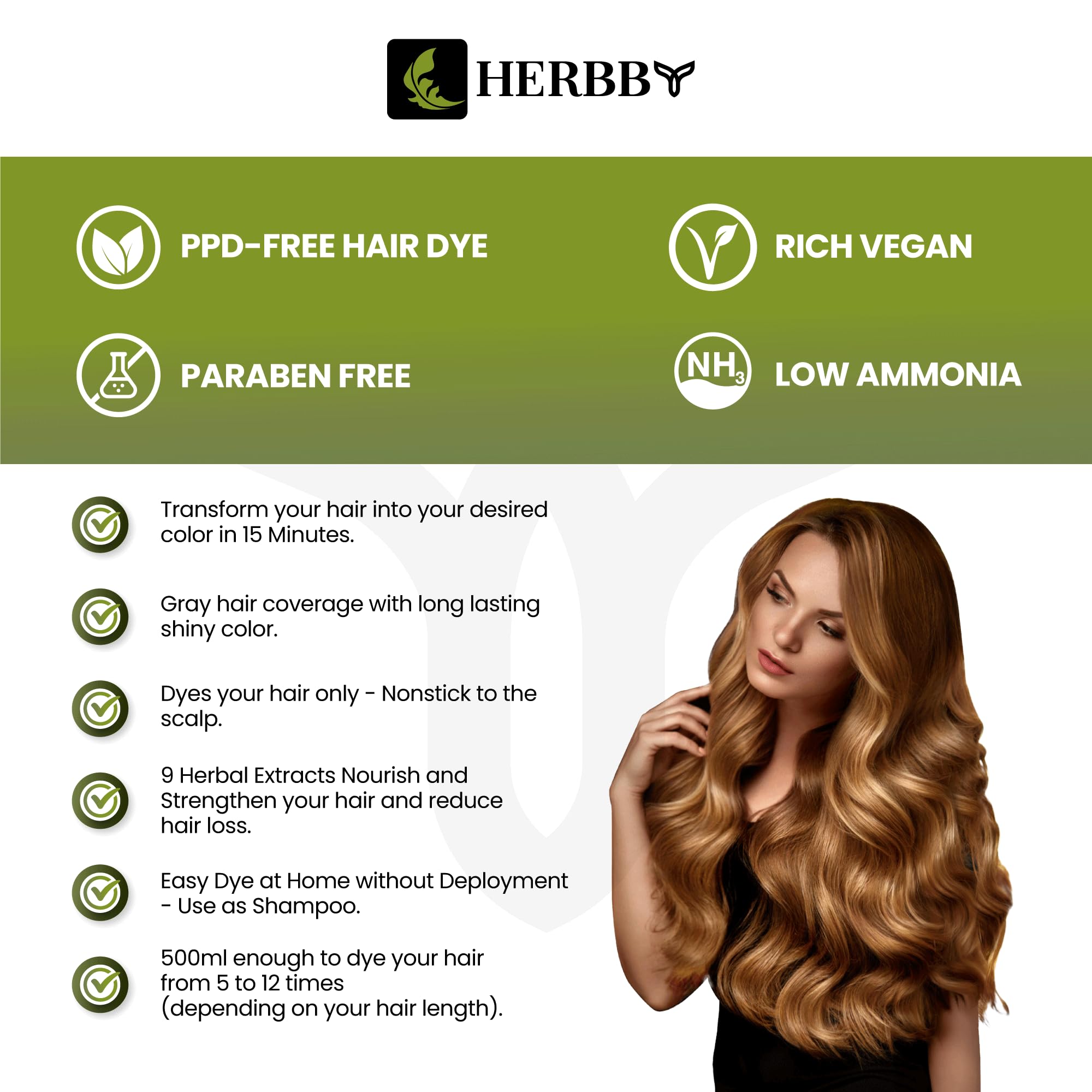 HERBBY Champú Coloración para Canas sin frizz y cabello suave