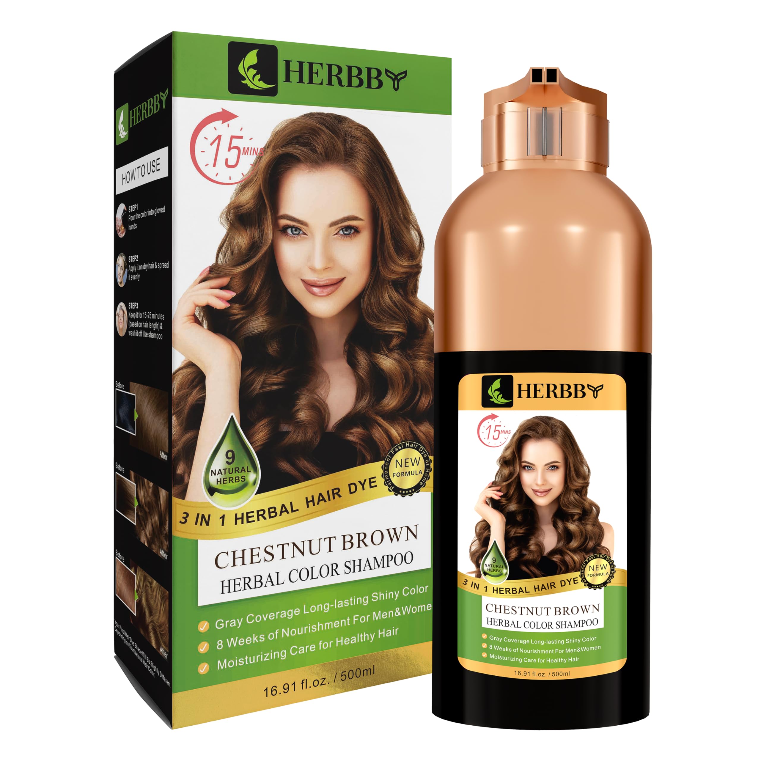 HERBBY Nuances chataigne-noisette visibles et naturelles.