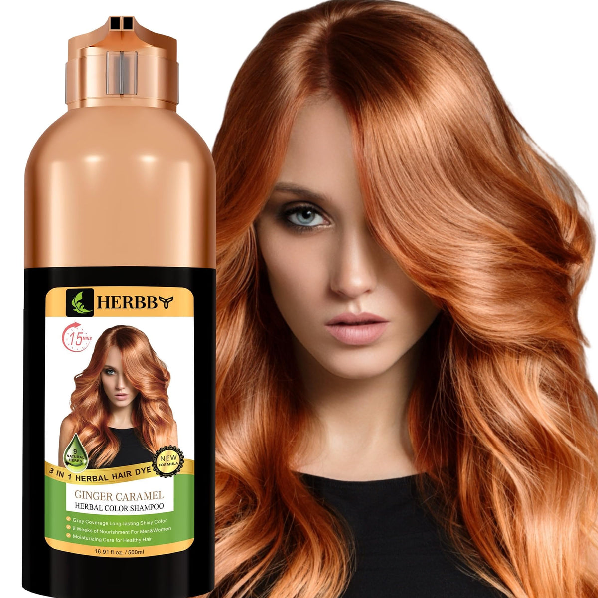 HERBBY Shampoing Coloration Cheveux Gris, bouteille prête à domicile.