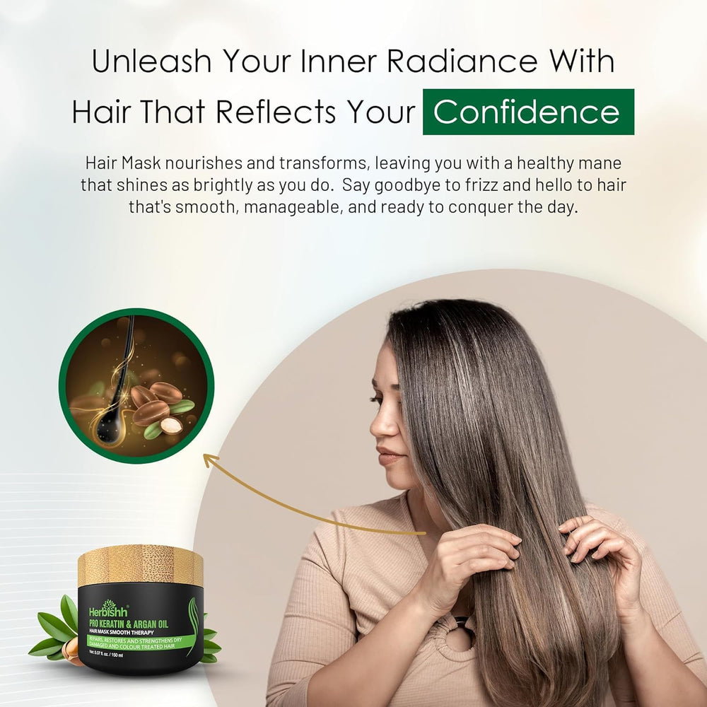 Herbishh Argan Hair Mask - ingredientes visibles (argán y keratina) para nutrición