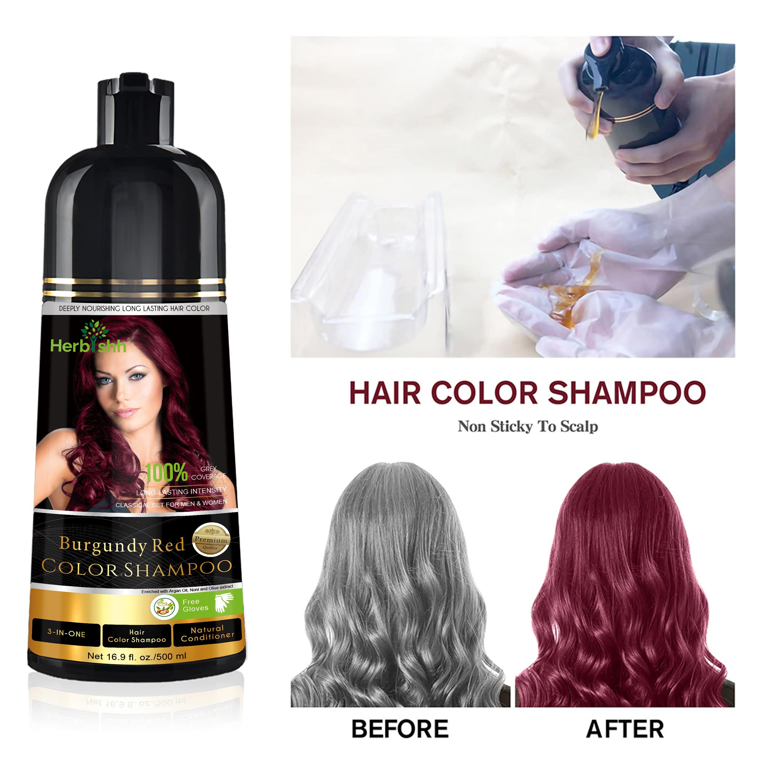 Application couleur-cheveux de Herbishh Burgundy pour les mèches grises en cours