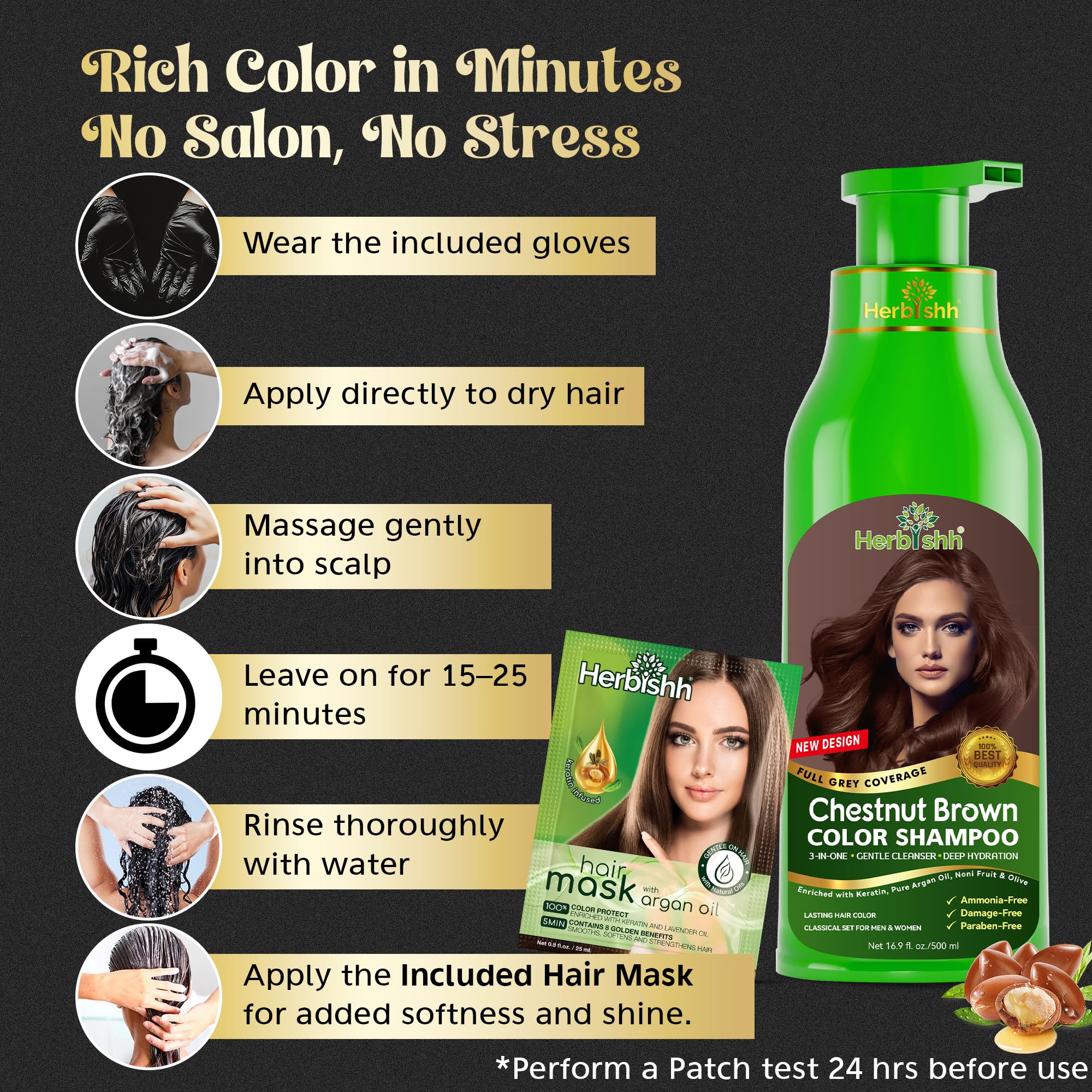 Shampoing sans ammoniaque Herbishh, formule douce et sans agressivité.