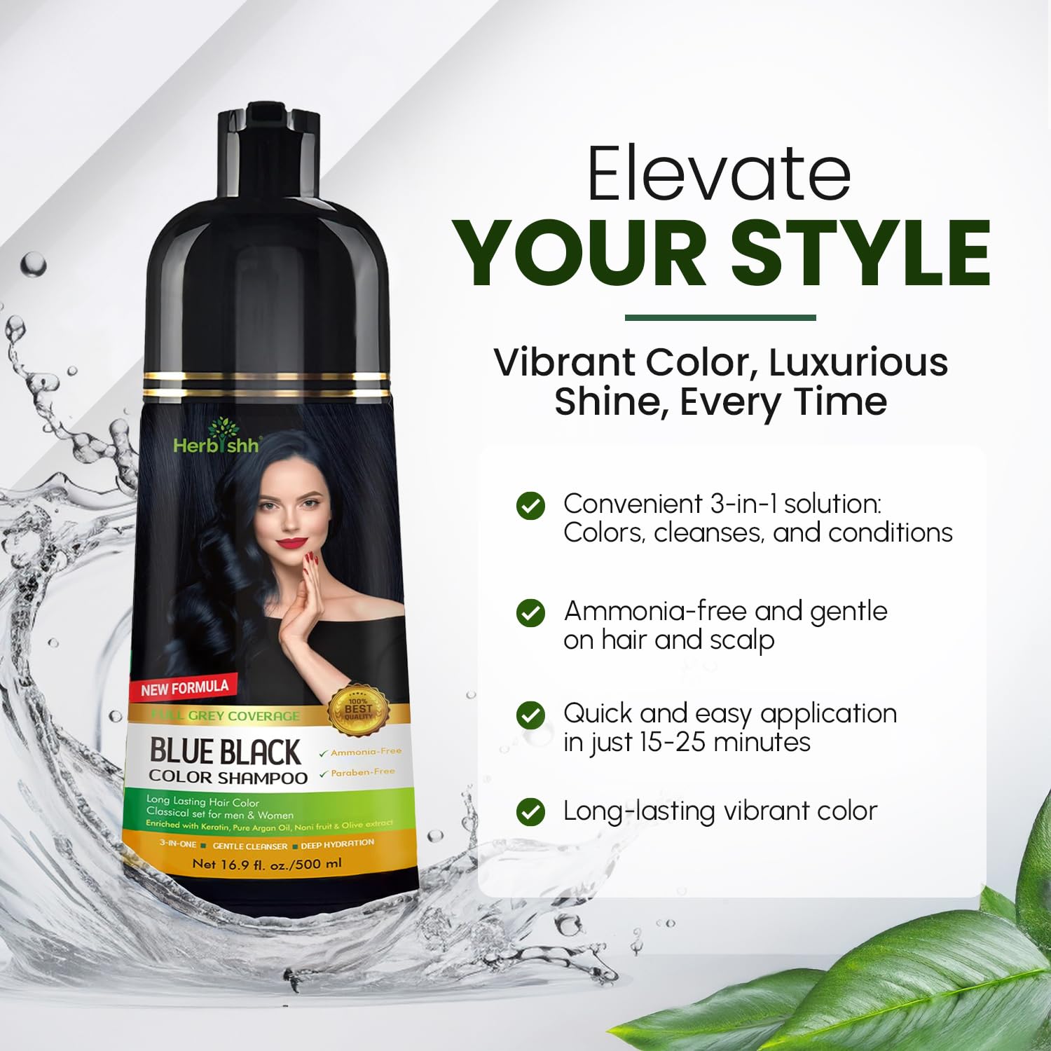 Envase de 500 ml de Herbishh colorante, práctico y económico.
