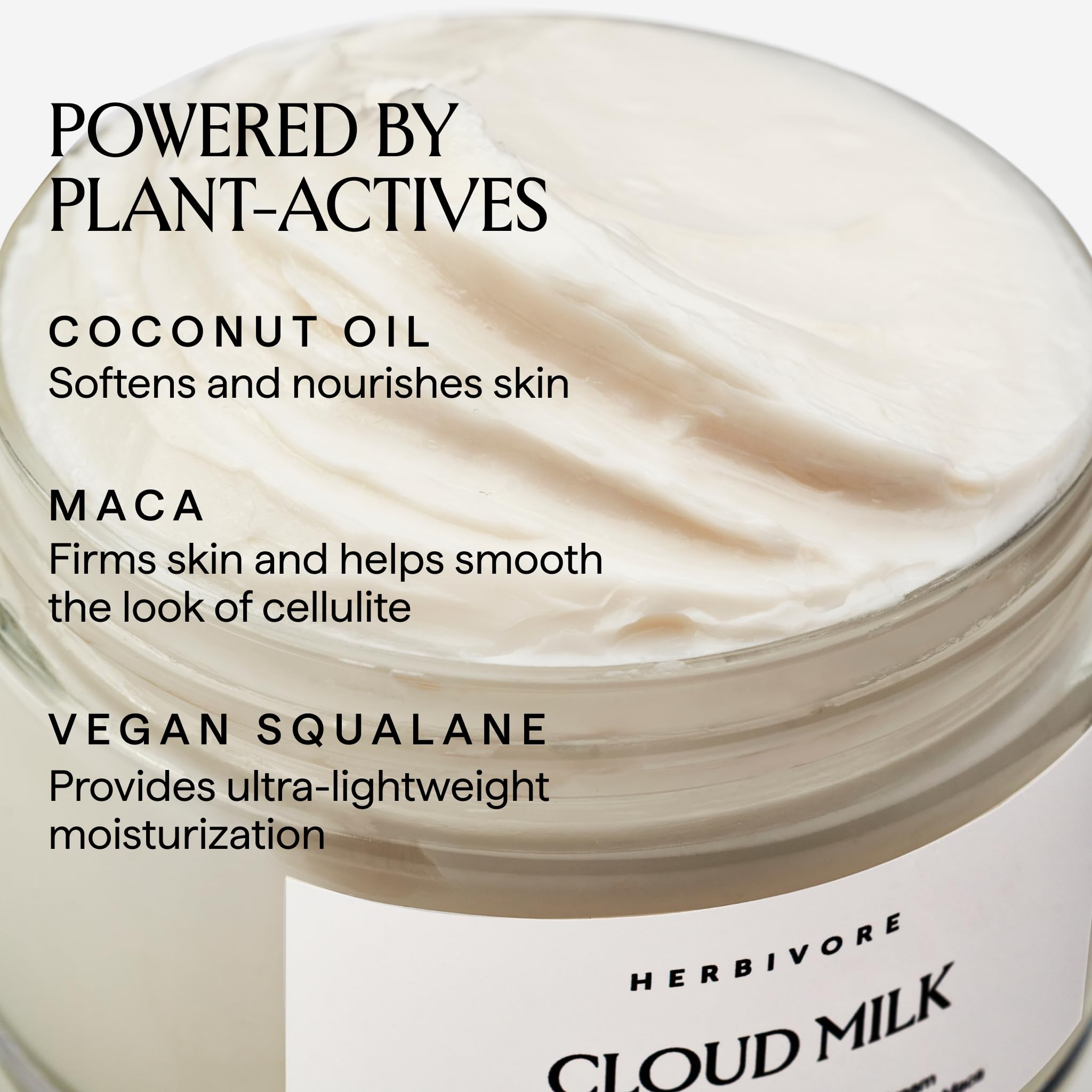 HERBIVORE Cloud Milk Coco Maca: crema corporal en frasco de 195 ml.