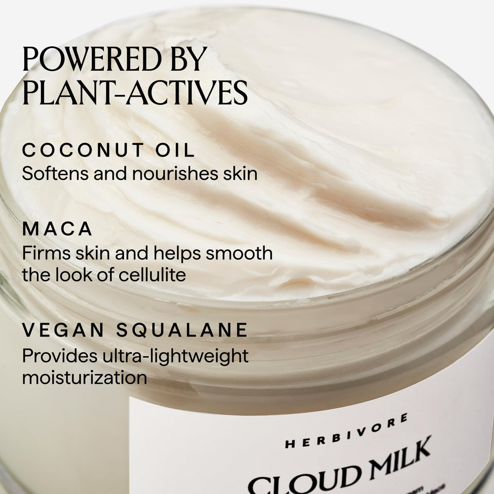 HERBIVORE Cloud Milk Coco Maca: crema corporal en frasco de 195 ml.