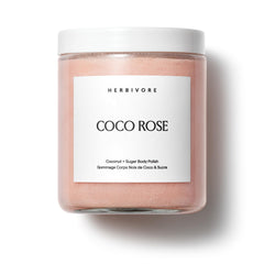 HERBIVORE Coco Rose exfoliante en envase, textura suave para piel nutrida.