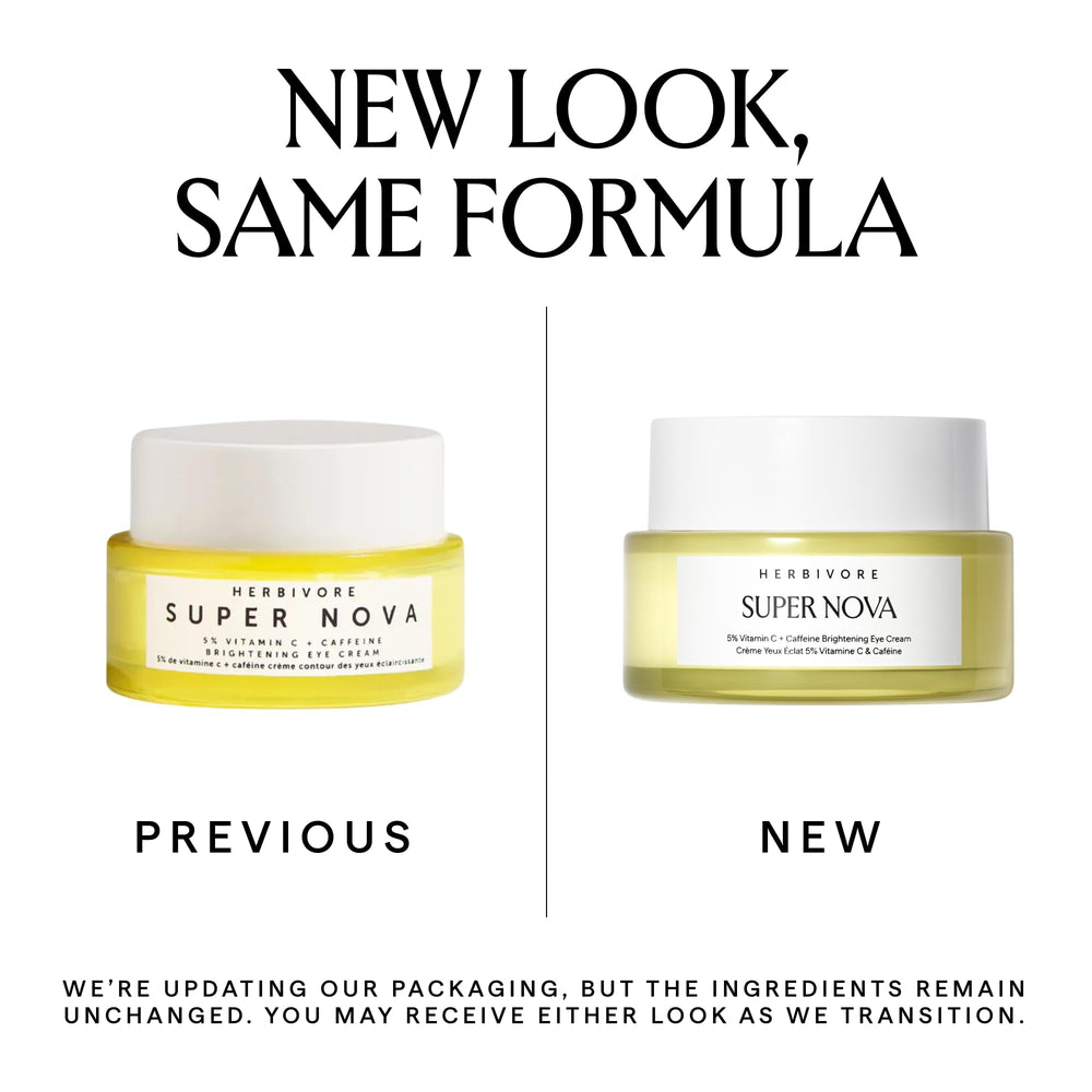 Envase sostenible de 15 mL para HERBIVORE Super Nova crema de ojos.