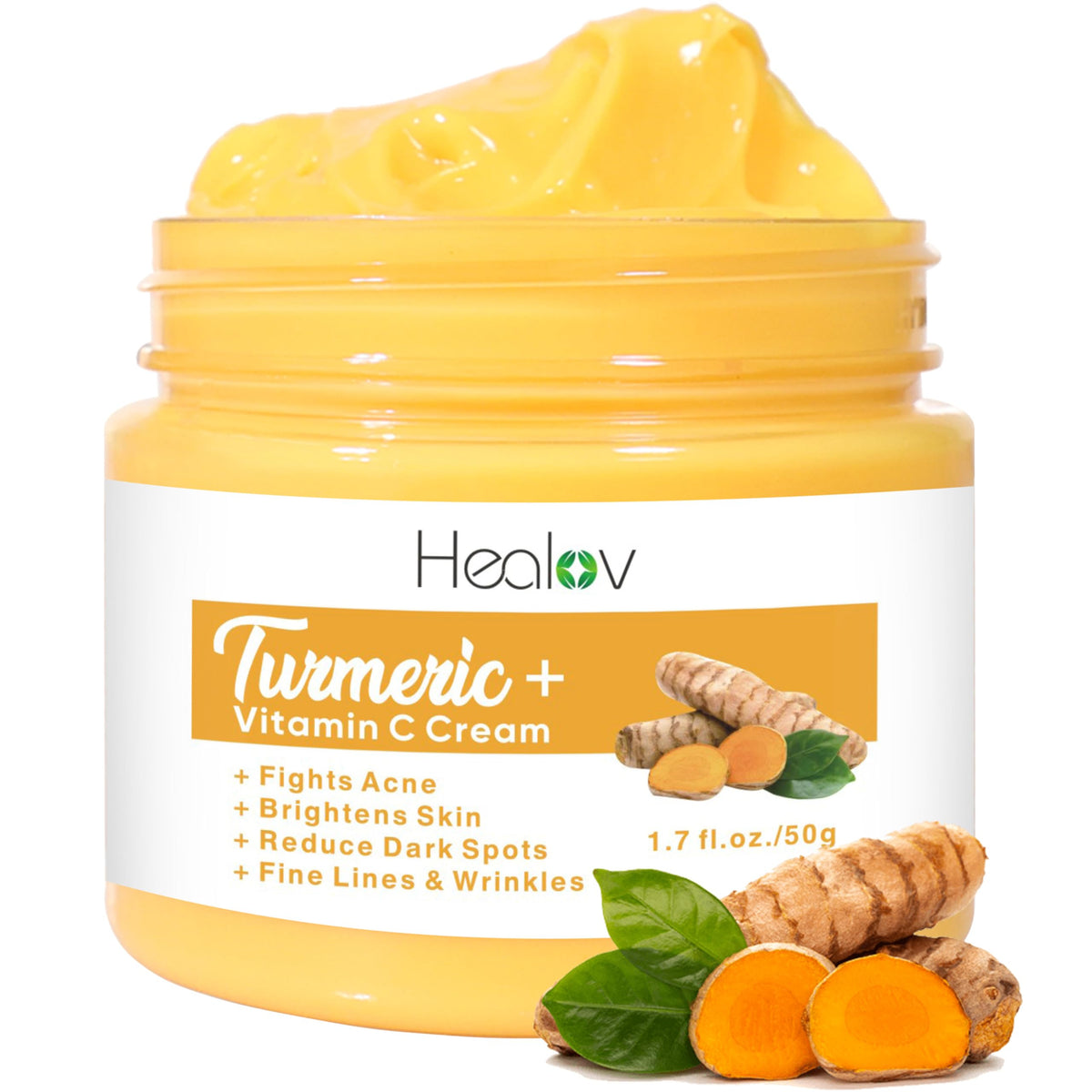 Herblov crema de cúrcuma: bote mostrado para una piel iluminada y tono uniforme.