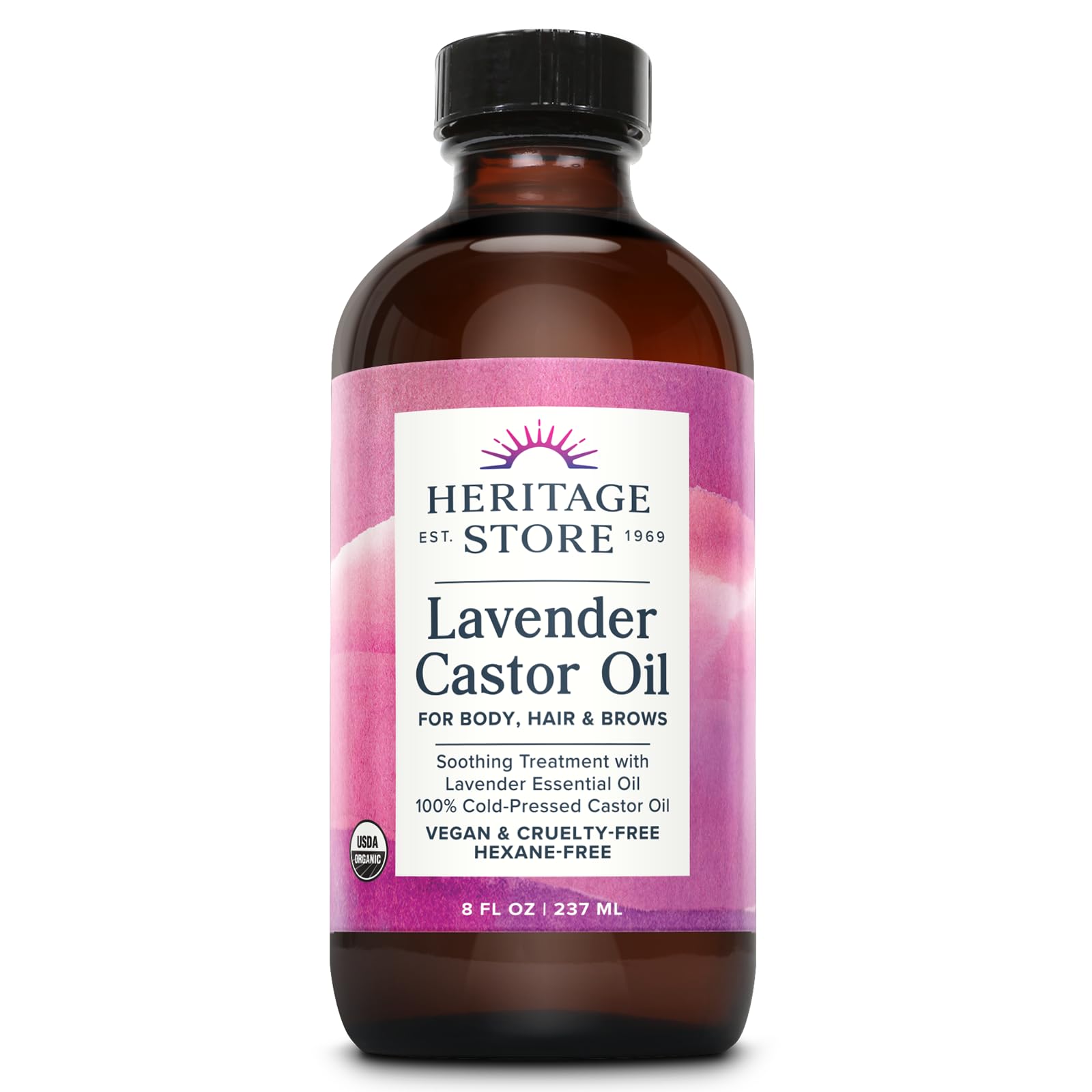 HERITAGE STORE Aceite de ricino lavanda, botella de 8 oz para hidratación capilar