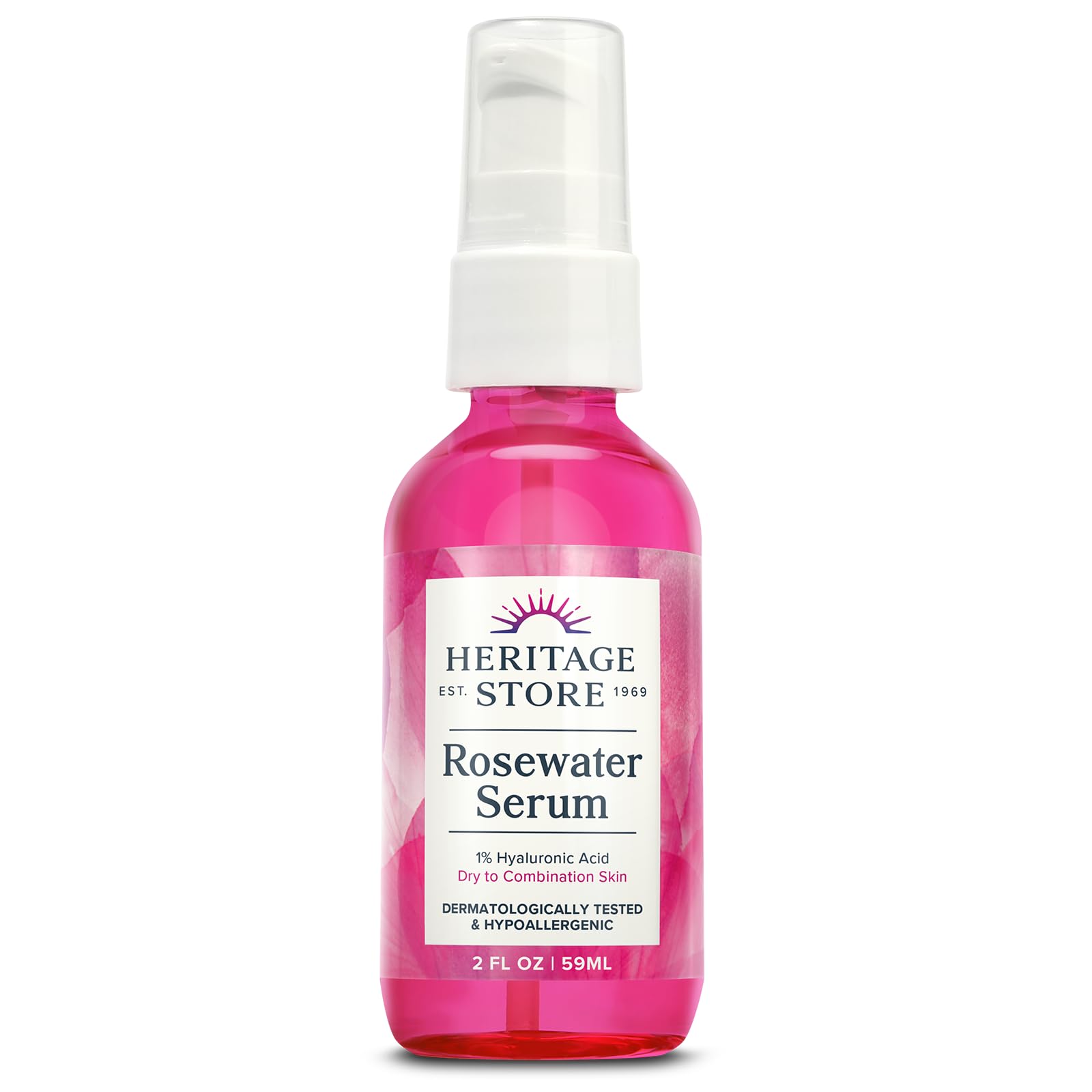 HERITAGE STORE serum agua de rosas frasco, hidrata piel seca y aporta luminosidad