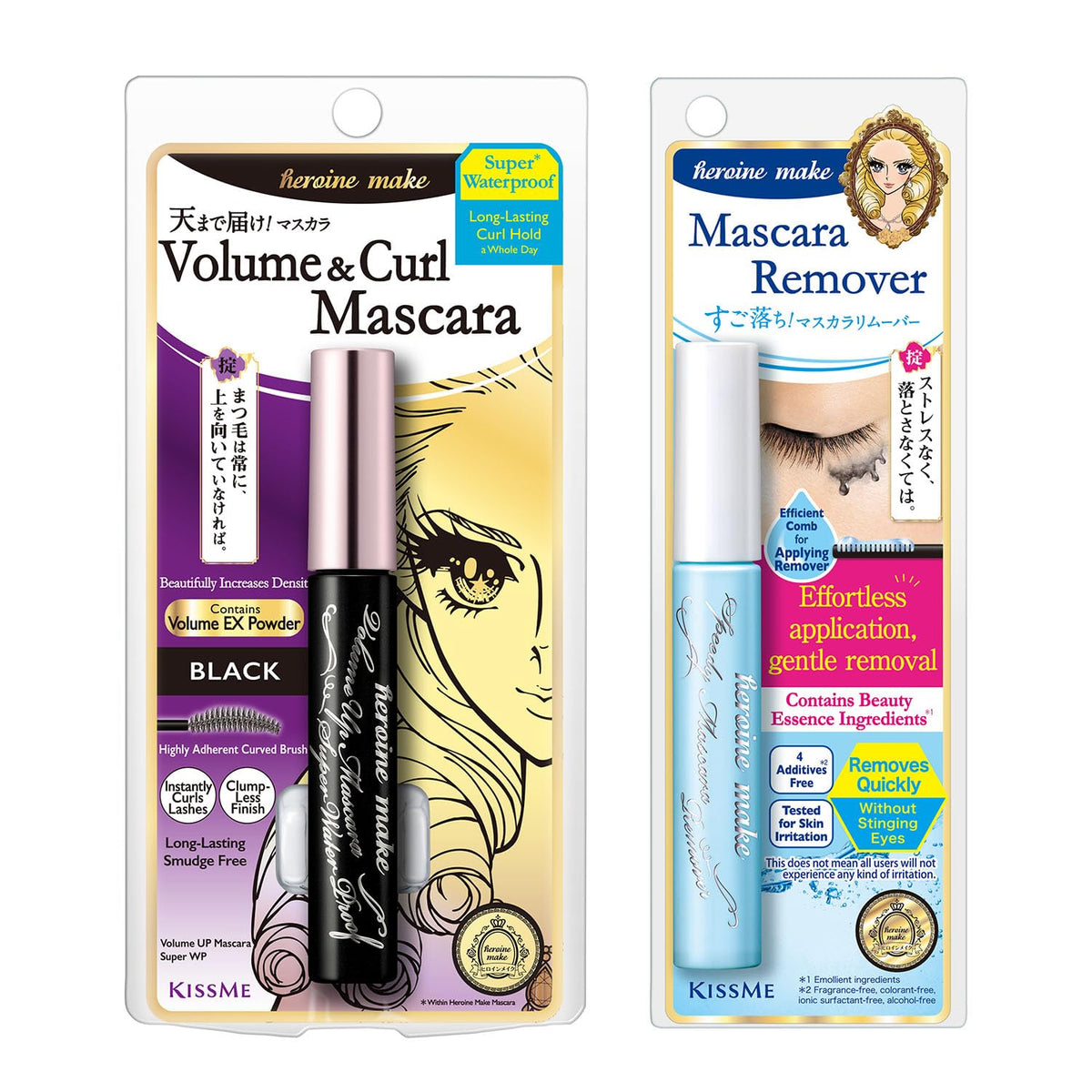 Heroine Make Mascara ofrece volumen y largo con cepillo curvo para pestañas definidas.