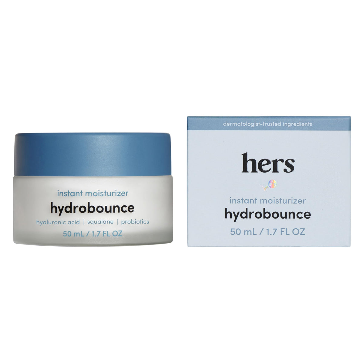 Hers Hydrobounce, bote de crema, hidratación suave para uso diario.