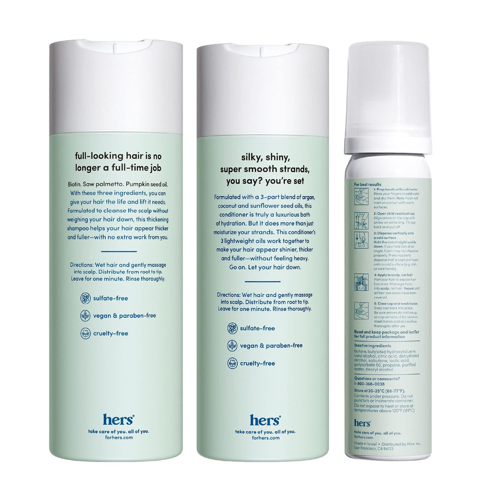 Hims & Hers acondicionador triple threat: frasco que mejora la textura del cabello.