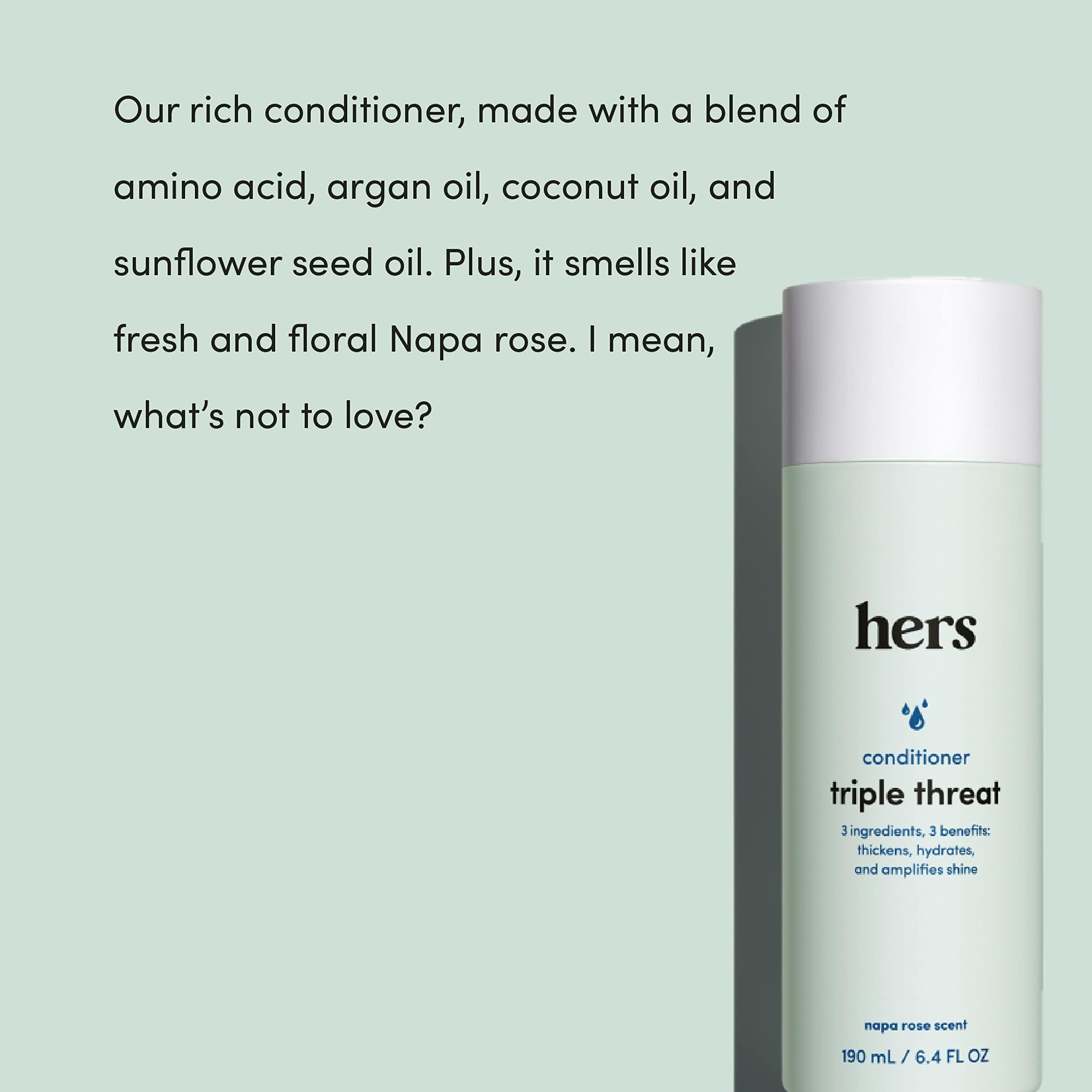 Hims & Hers triple threat: textura del cabello más manejable y con volumen.