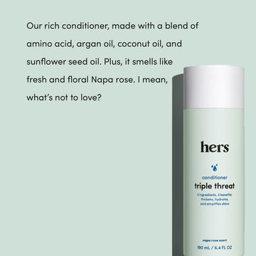 Hims & Hers triple threat: textura del cabello más manejable y con volumen.
