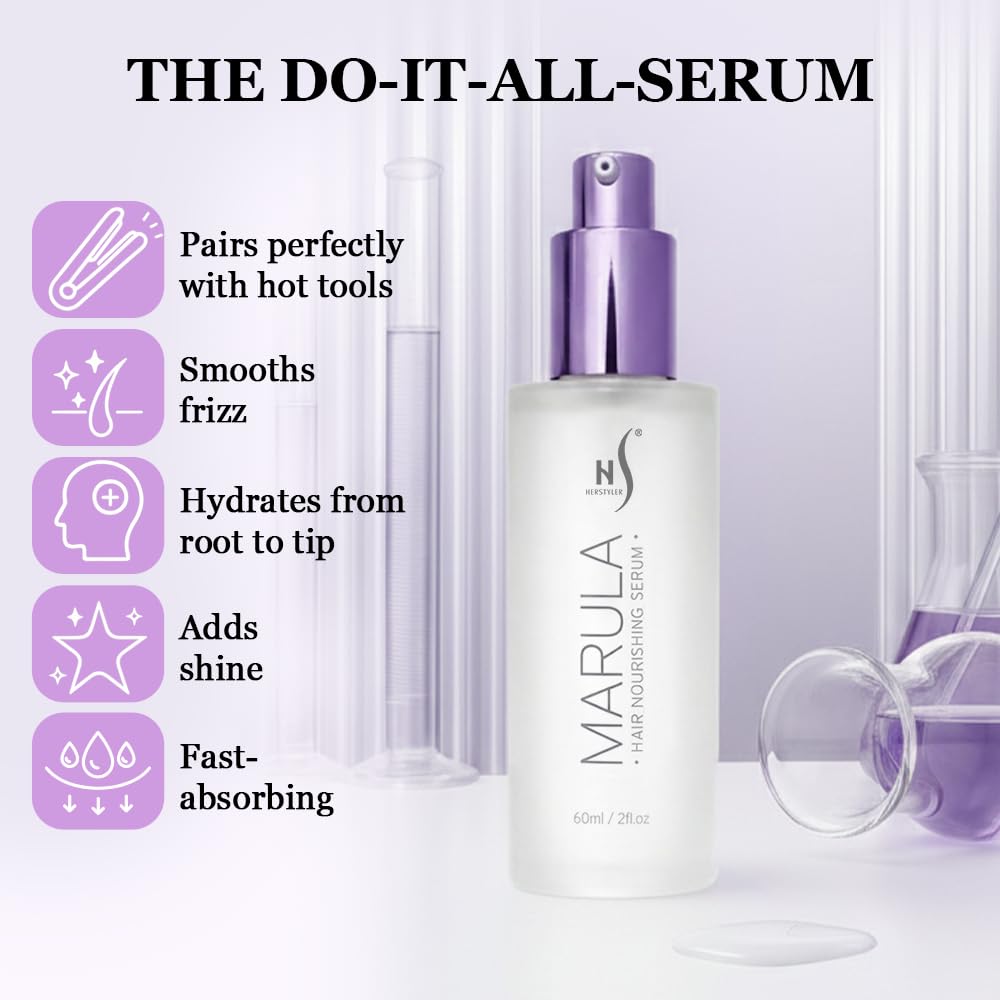 HerStyler Marula Hair Serum, antes y después: alisa y añade brillo