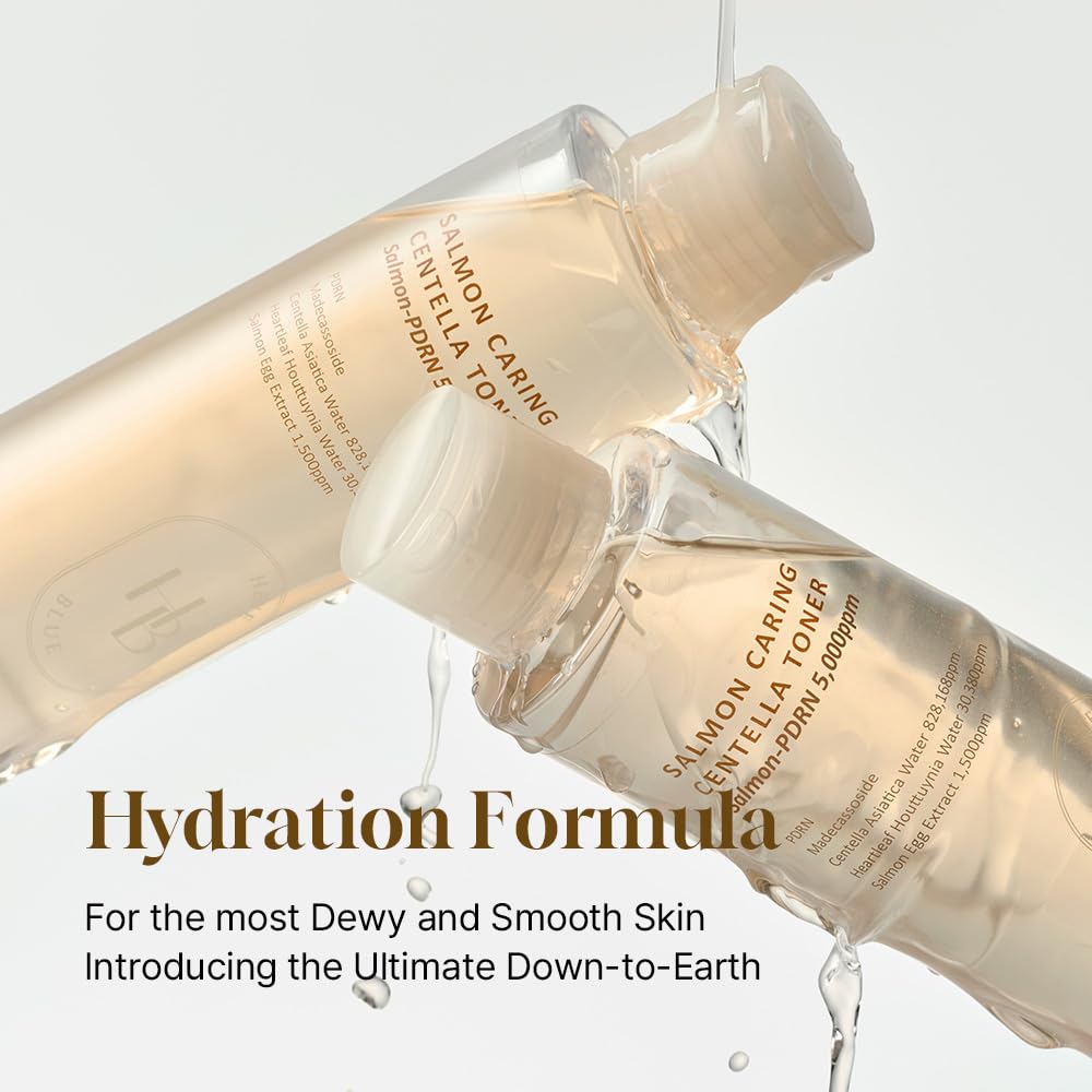 HEVEBLUE Salmon Caring Centella Toner: ingredientes clave para el cuidado diario de la piel.