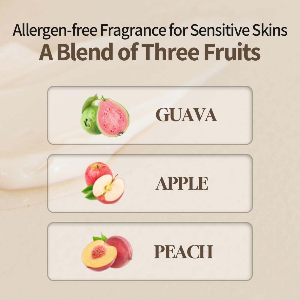 Fragancia suave con notas de guayaba, manzana y durazno en la crema.